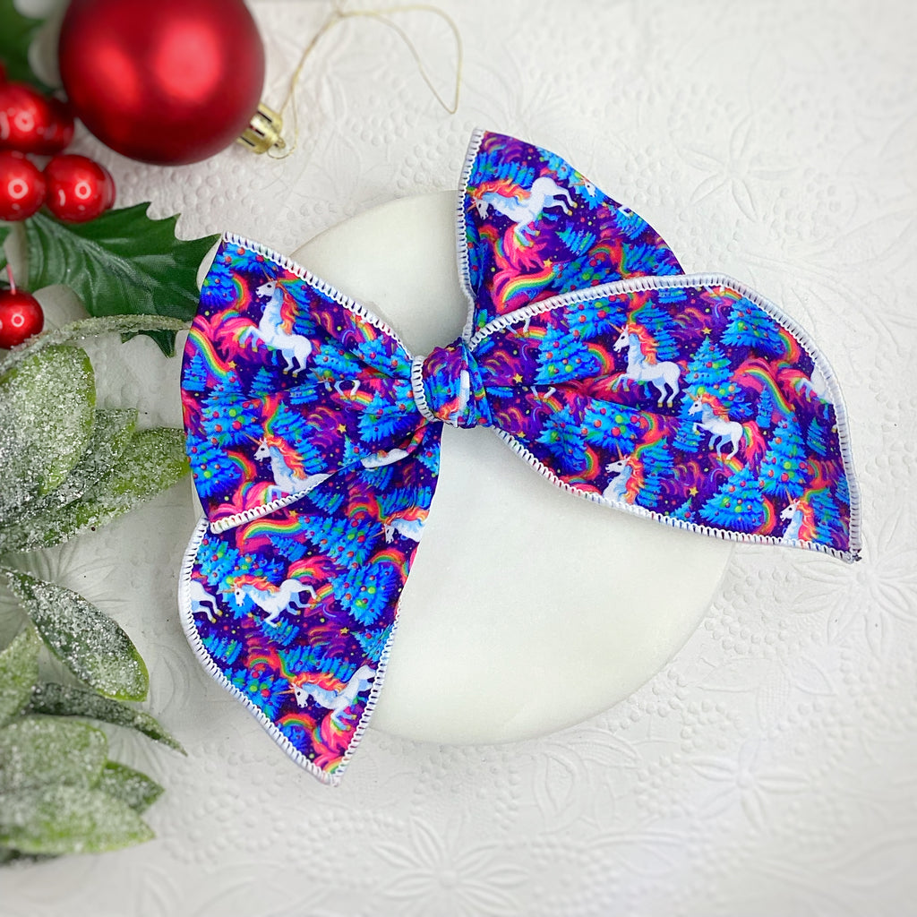 Christmas Rainbow Unicorns Bow Strip and Scrunchie Collection