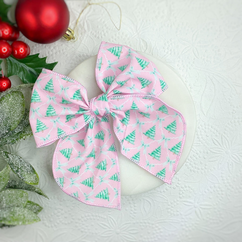 Coquette Pink Christmas Bow Strip, Headband and Scrunchie Collection