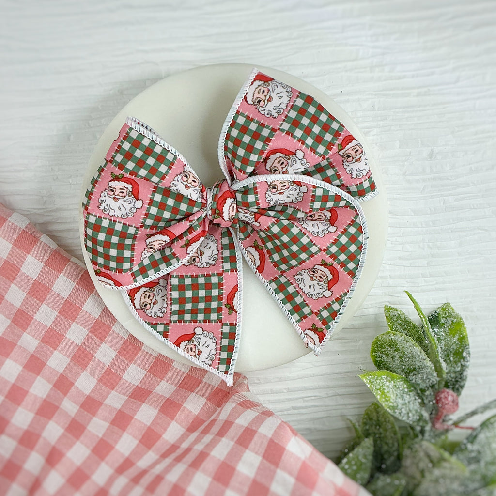 Santa’s Quilted Christmas Pre-Tied Bow Strip and Scrunchie Collection