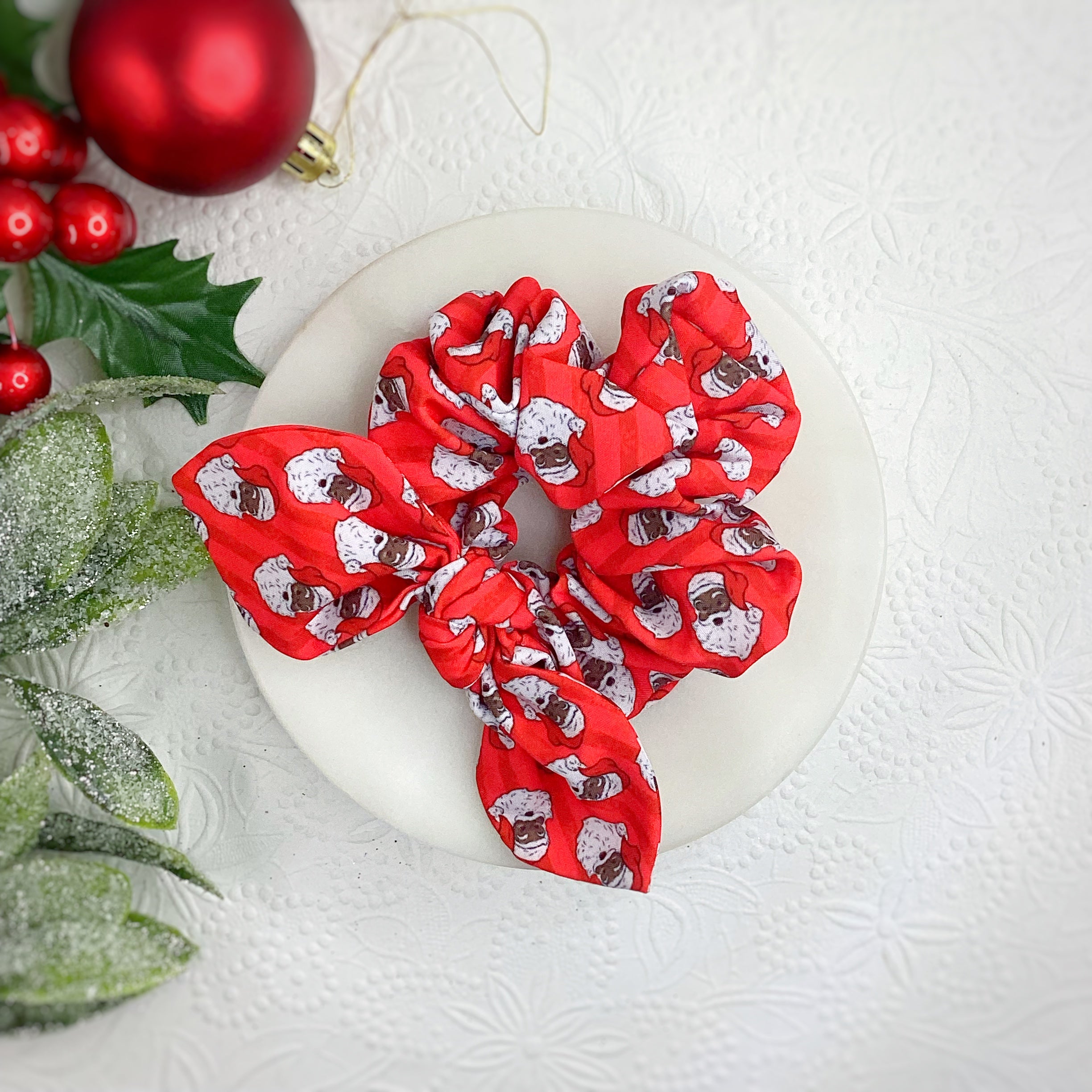 Santa with Red Stripes Bow Strip and Scrunchie Collection