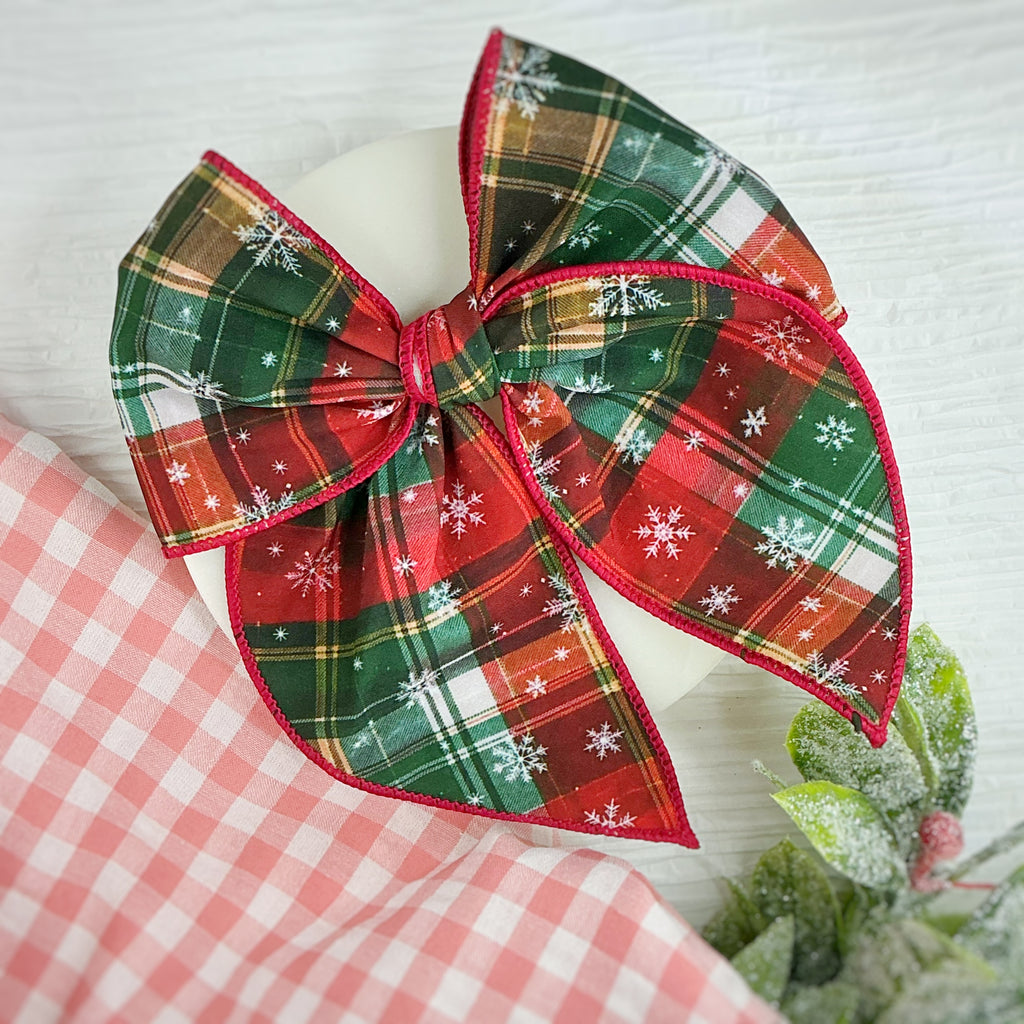Snowflake Plaid Bow Strip, Finished Bow and Scrunchie Collection