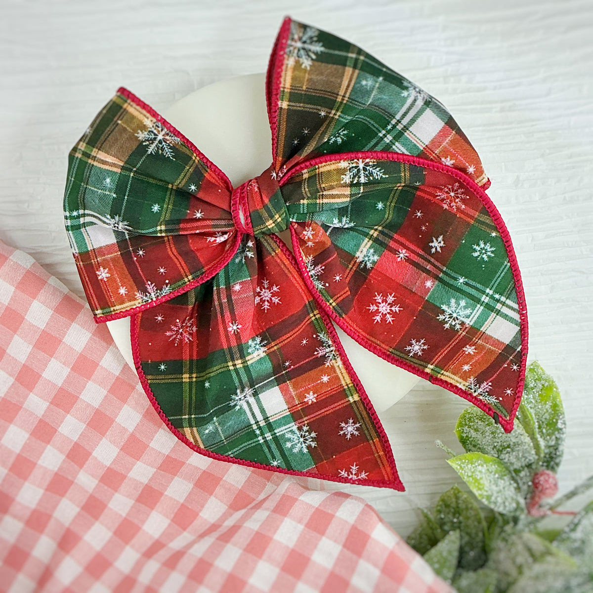 Snowflake Plaid Bow Strip, Finished Bow and Scrunchie Collection