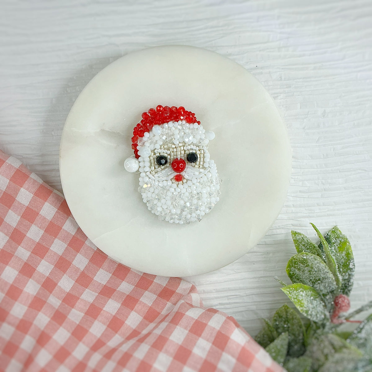 Hand Beaded Santa Bow Center