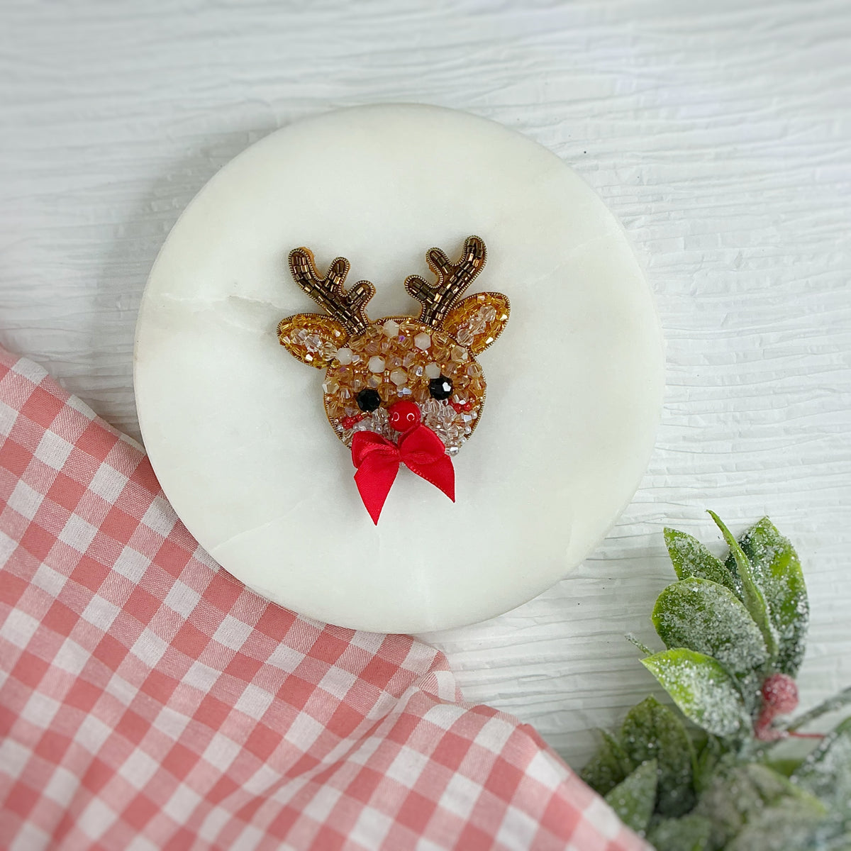 Hand Beaded Reindeer Bow Center