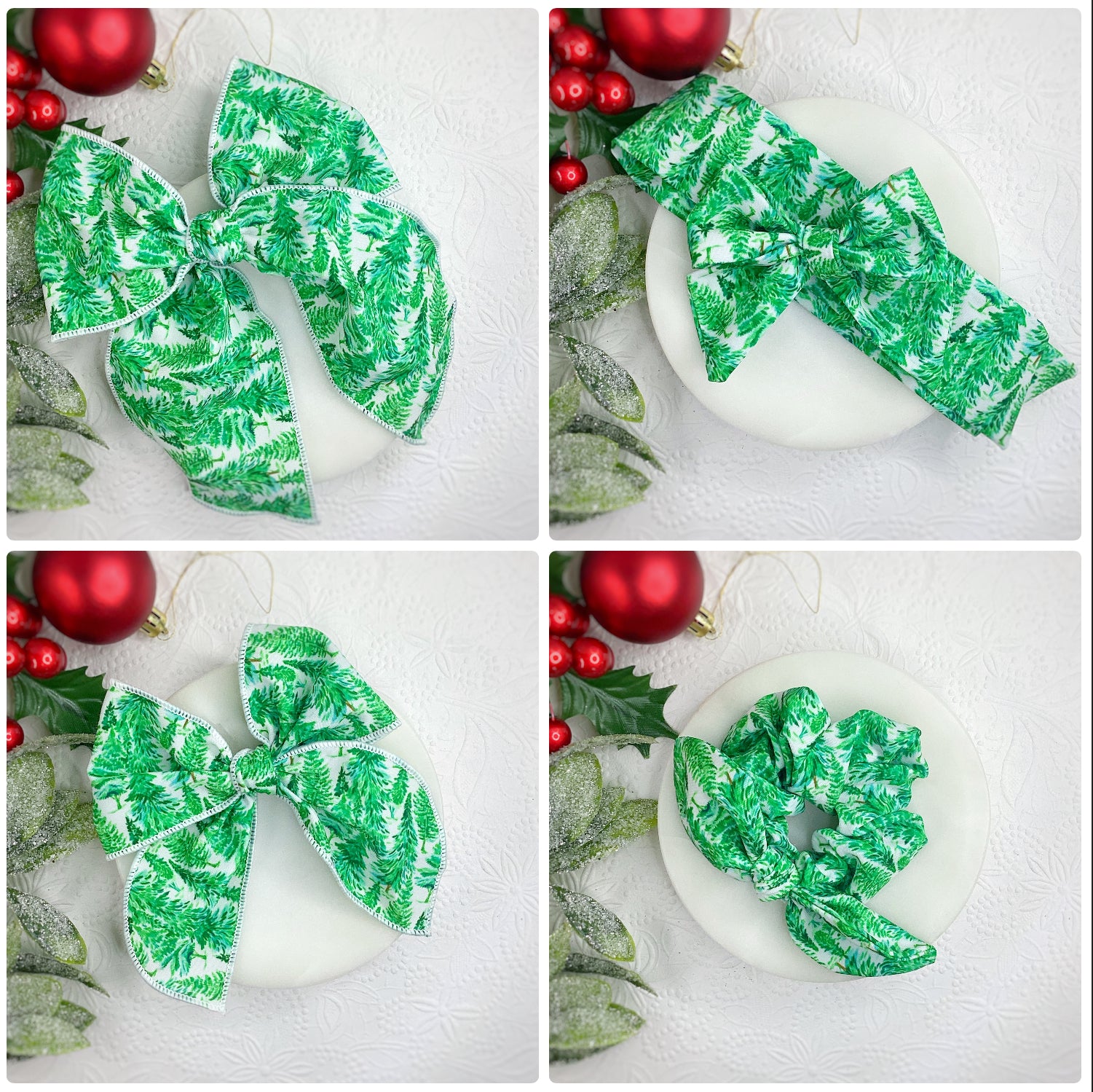 Southern Christmas Trees Bow Strip and Scrunchie Collection