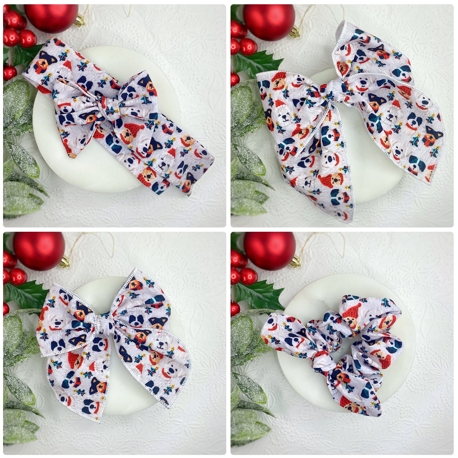 Knit Dogs Bow Strip, Headband and Scrunchie Collection