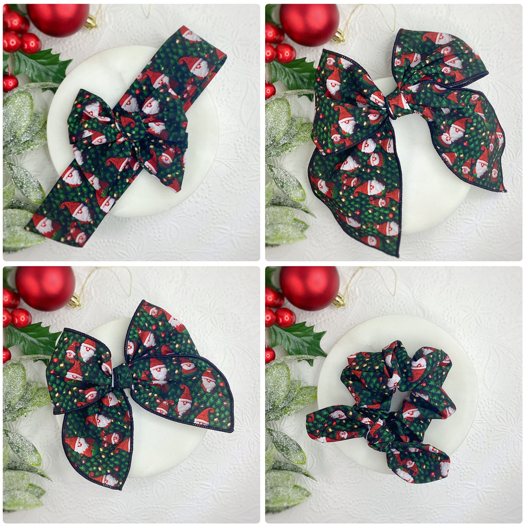 Knit Santa Bow Strip and Scrunchie Collection