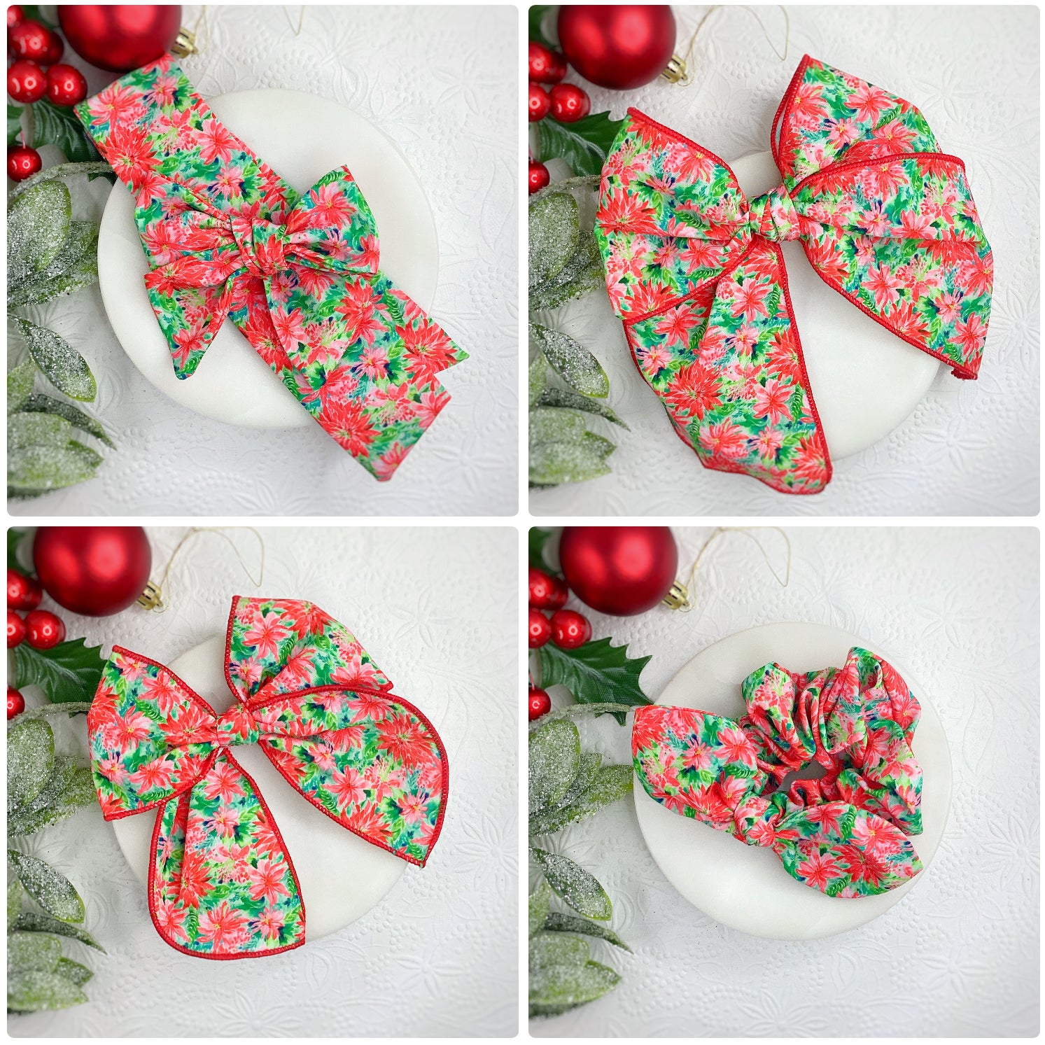Southern Poinsettias Bow Strip and Scrunchie Collection