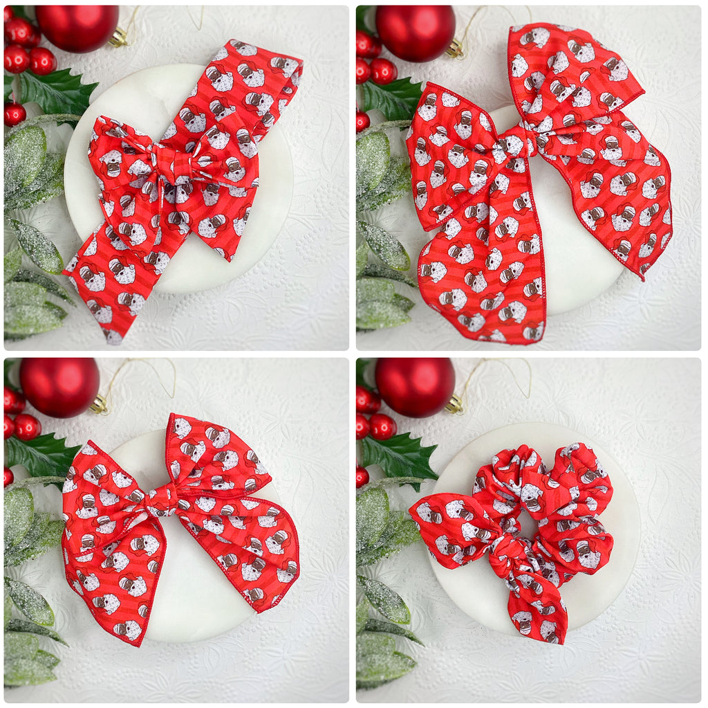 Santa with Red Stripes Bow Strip and Scrunchie Collection