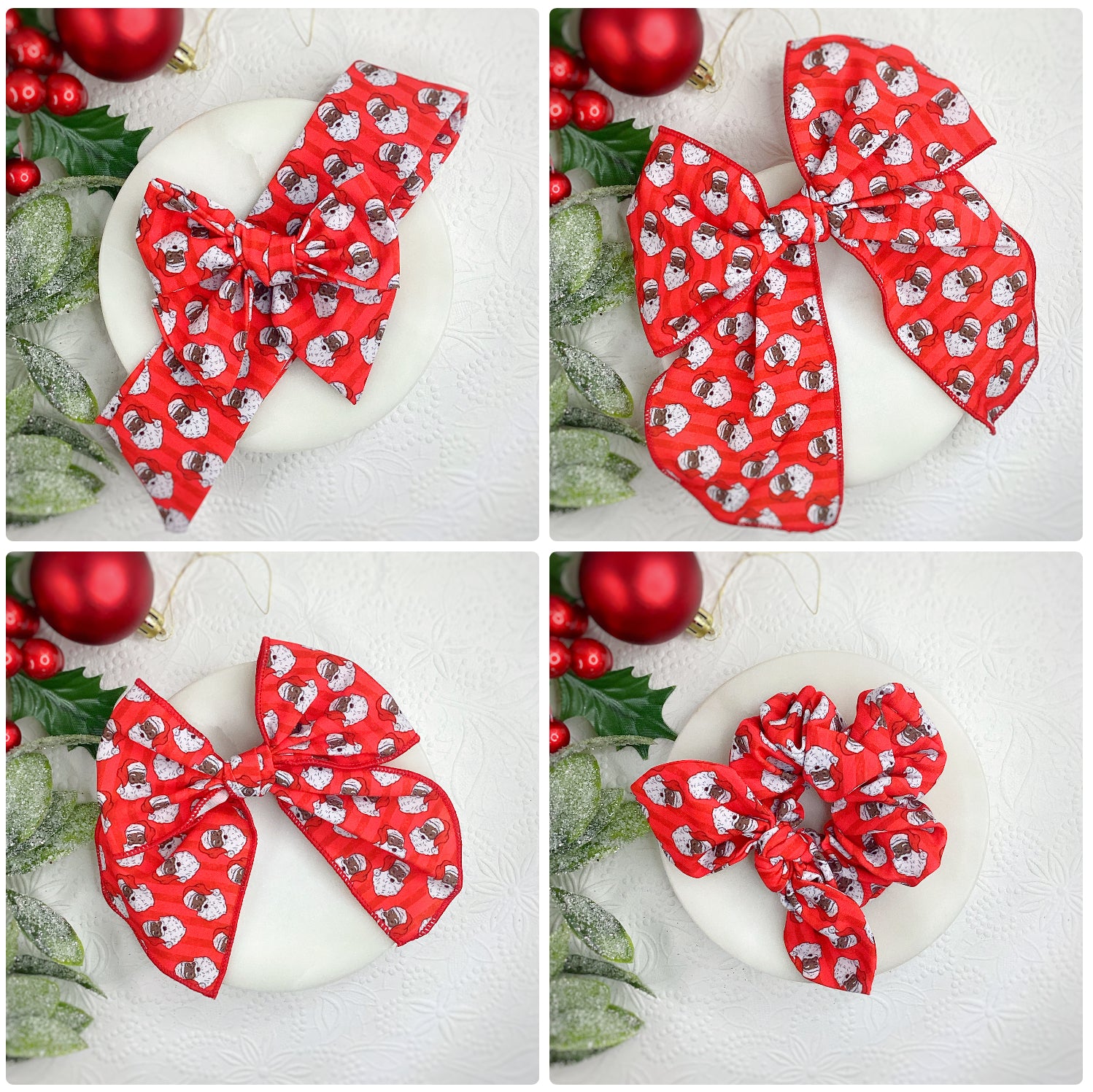 Santa with Red Stripes Bow Strip and Scrunchie Collection