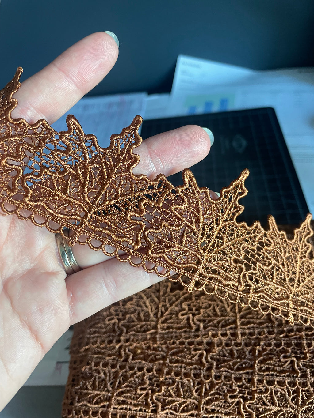Autumn Leaves Custom Guipure Lace Trim- RTS