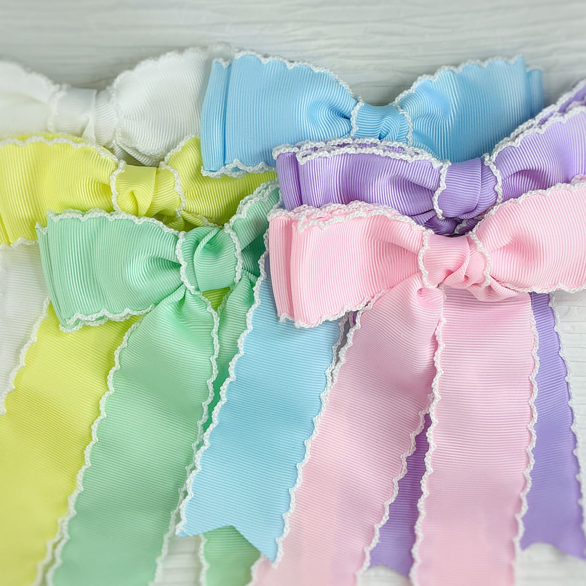 Pastel Color Solid Finished Moonstitch Bows