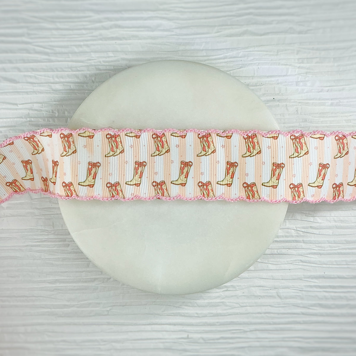 1.5” Pink Cowgirl Boots Moonstitch Ribbon by the Yard