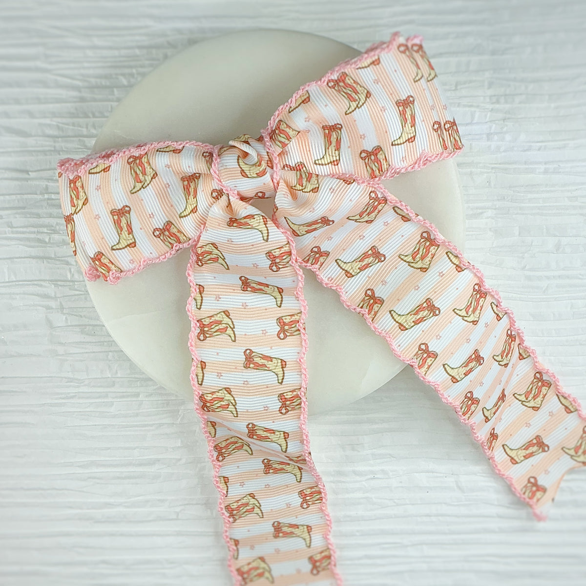 Pink Cowgirl Boots Finished Moonstitch Bows