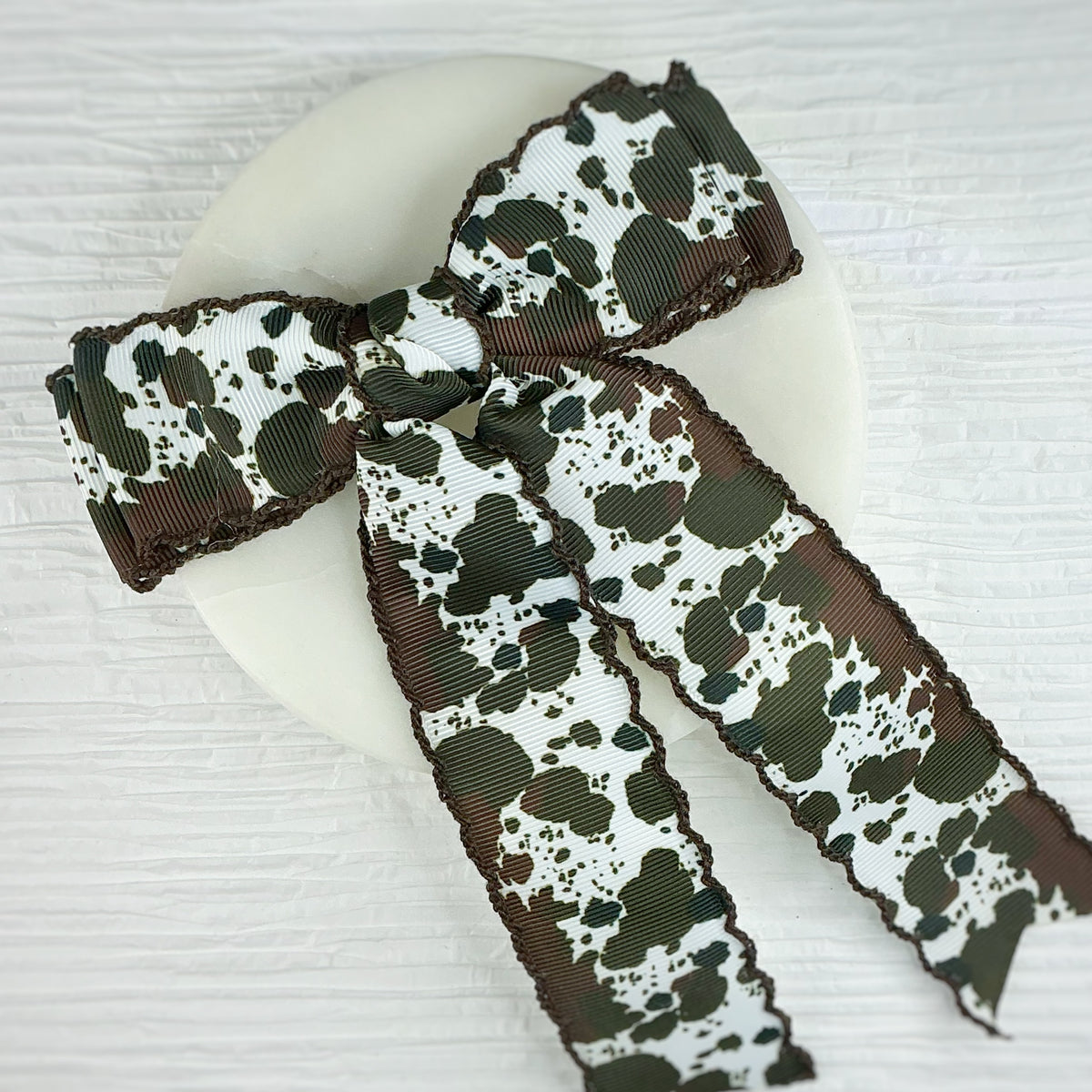 Brown Cow Print Finished Moonstitch Bows