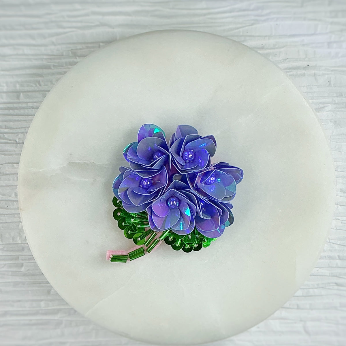 Hand Beaded Purple Hydrangea Bow Center