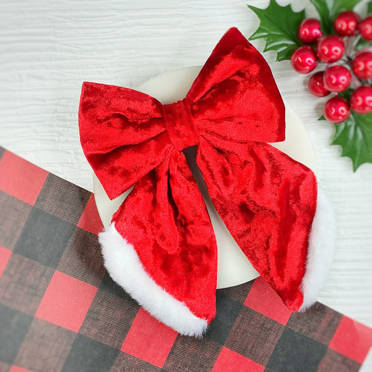 Fur Trimmed Sailor Santa Bow