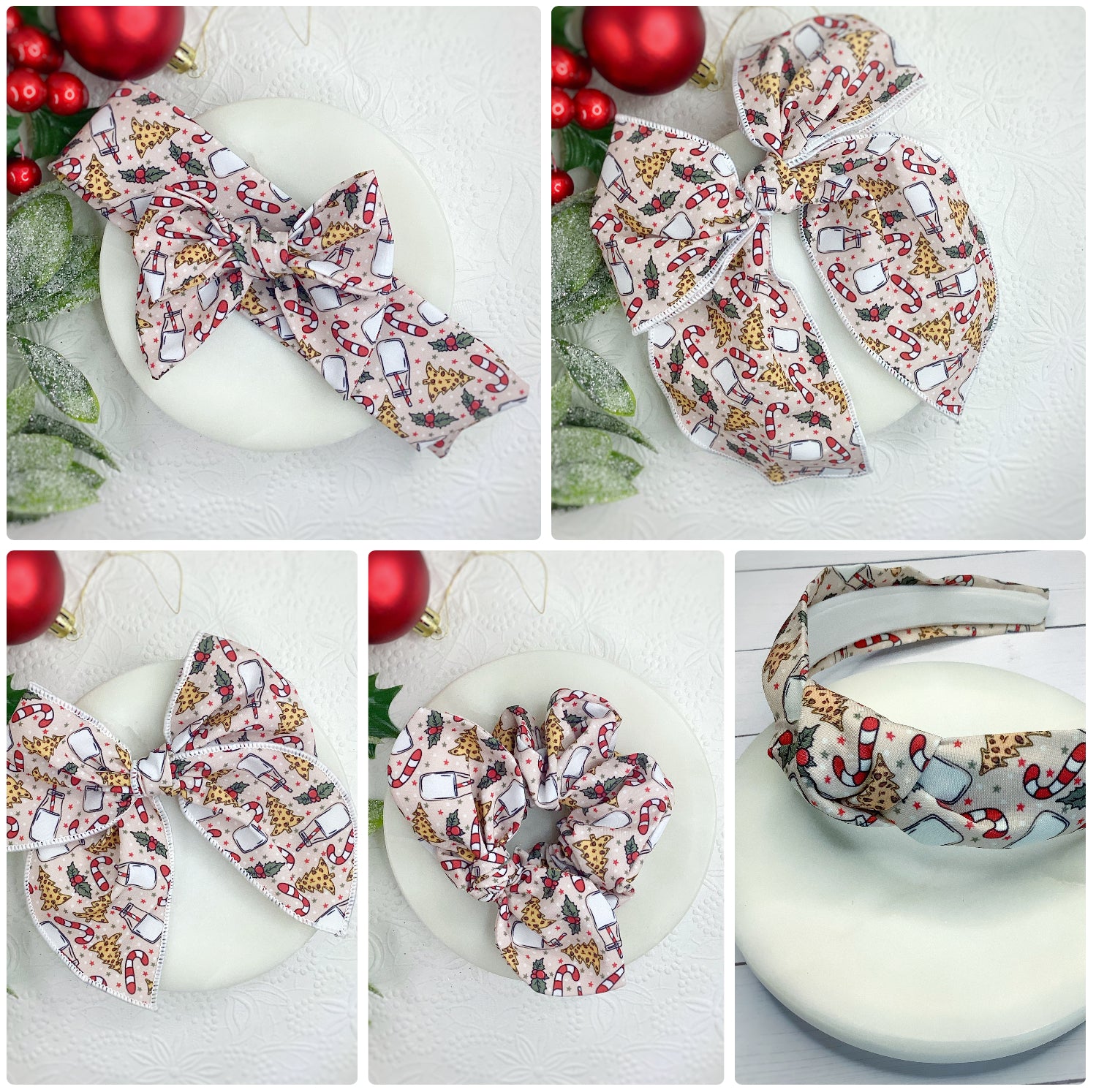 Christmas Cookies Bow Strip, Headband and Scrunchie Collection
