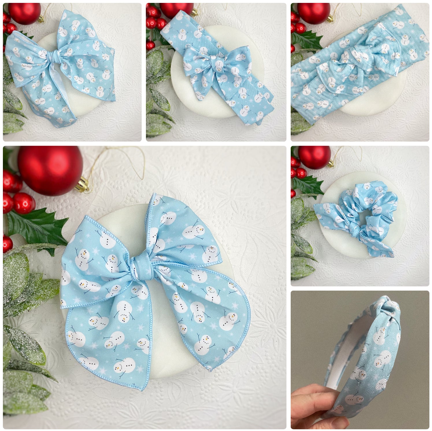 Happy Snowman Bow Strip, Headband and Scrunchie Collection