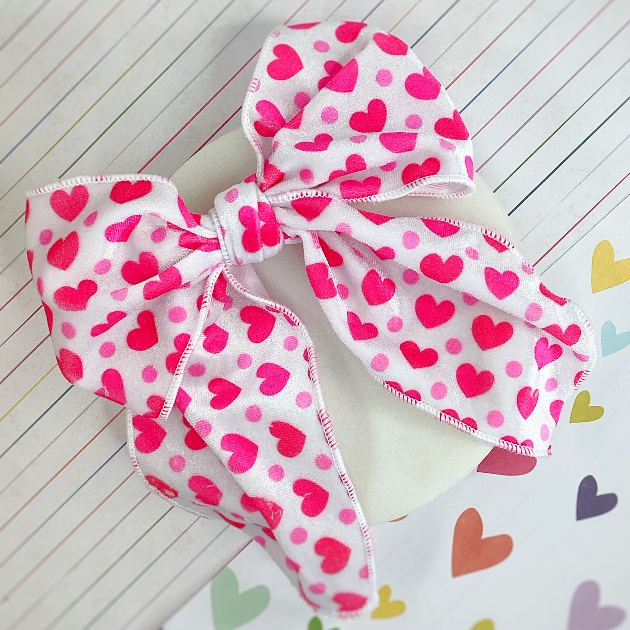 Pink Velvet Hearts Bow Strip and Scrunchie Collection