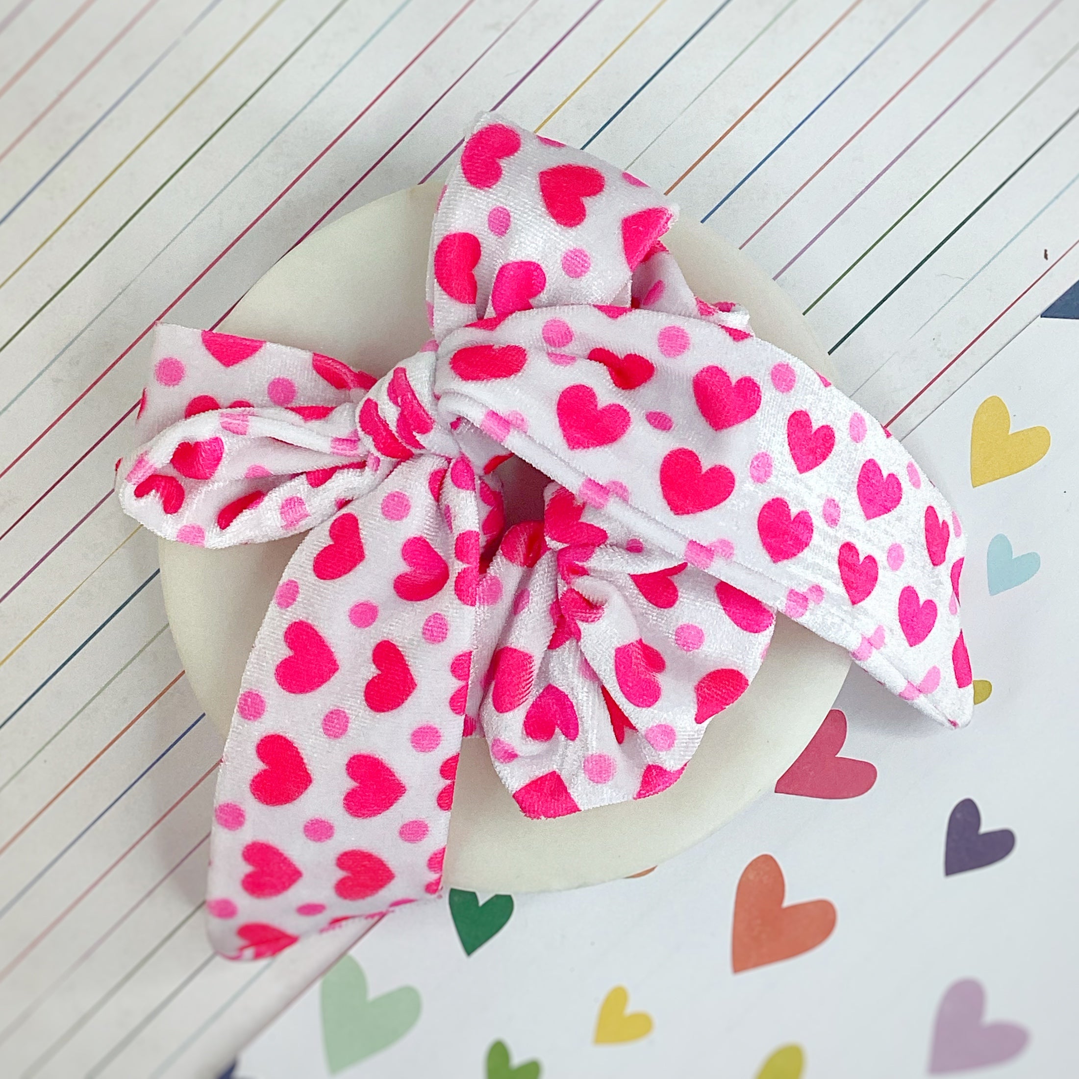 Pink Velvet Hearts Bow Strip and Scrunchie Collection