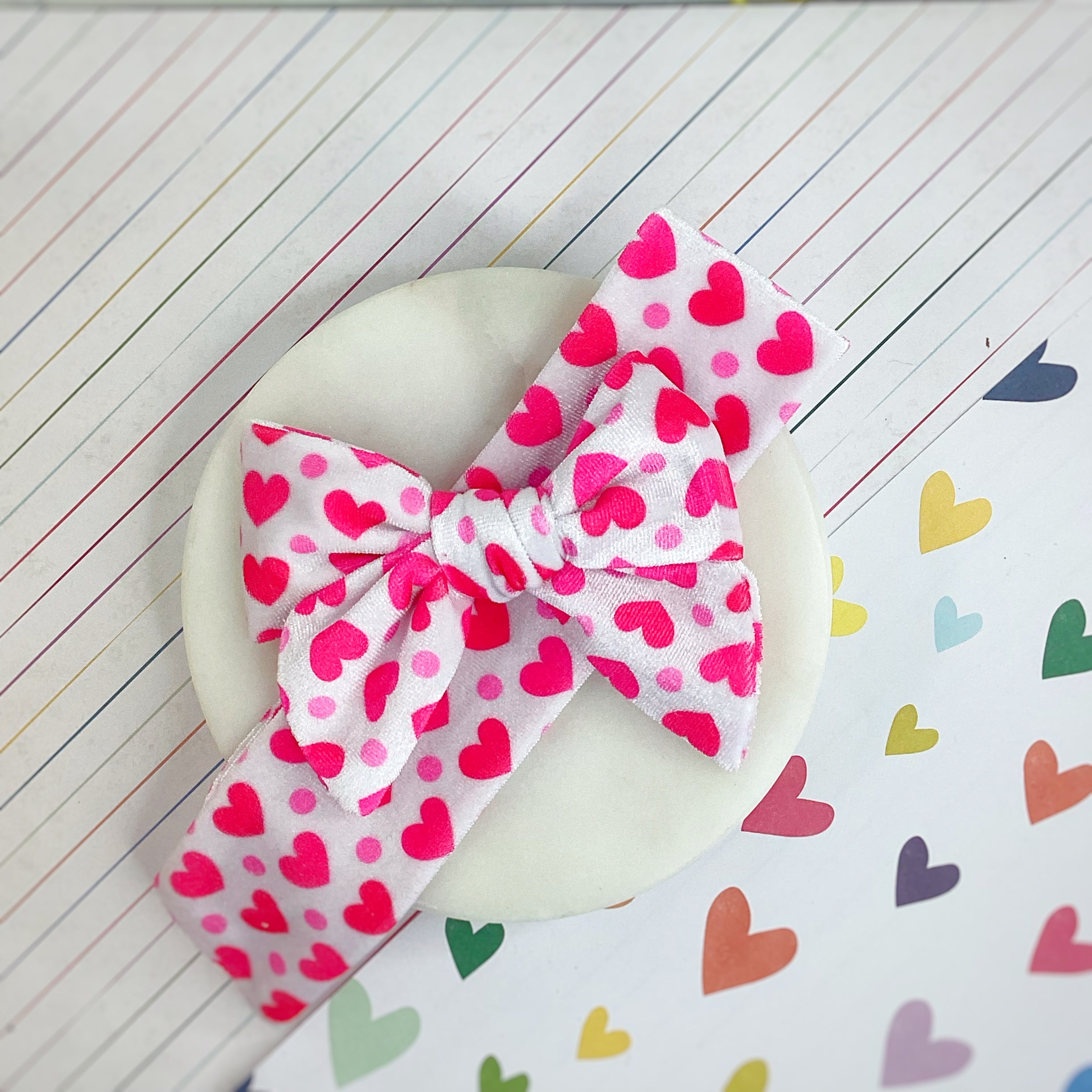 Pink Velvet Hearts Bow Strip and Scrunchie Collection