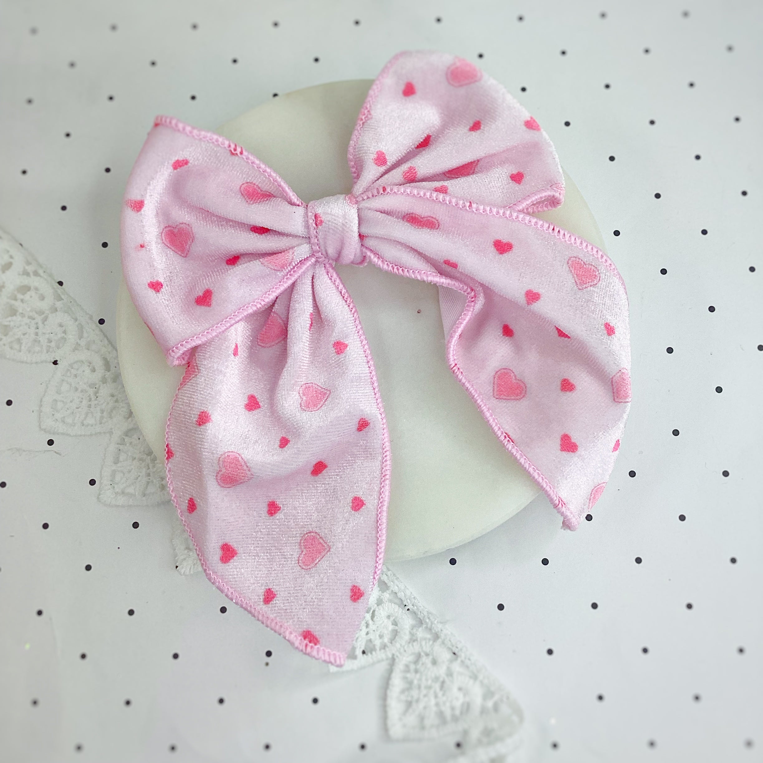 Little Velvet Hearts Bow Strip, Headband and Scrunchie Collection