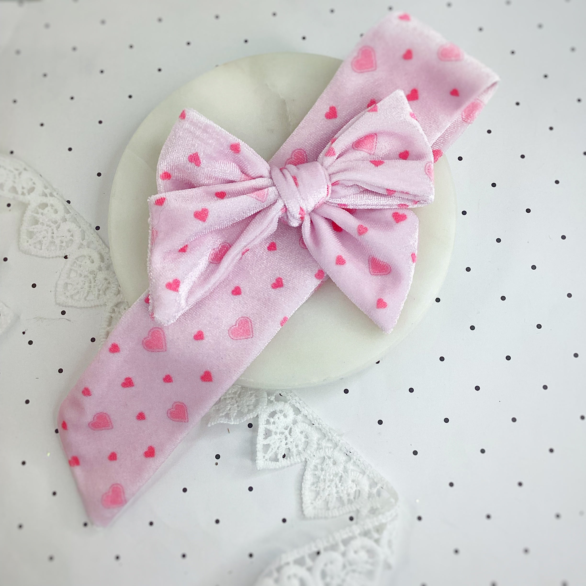 Little Velvet Hearts Bow Strip, Headband and Scrunchie Collection