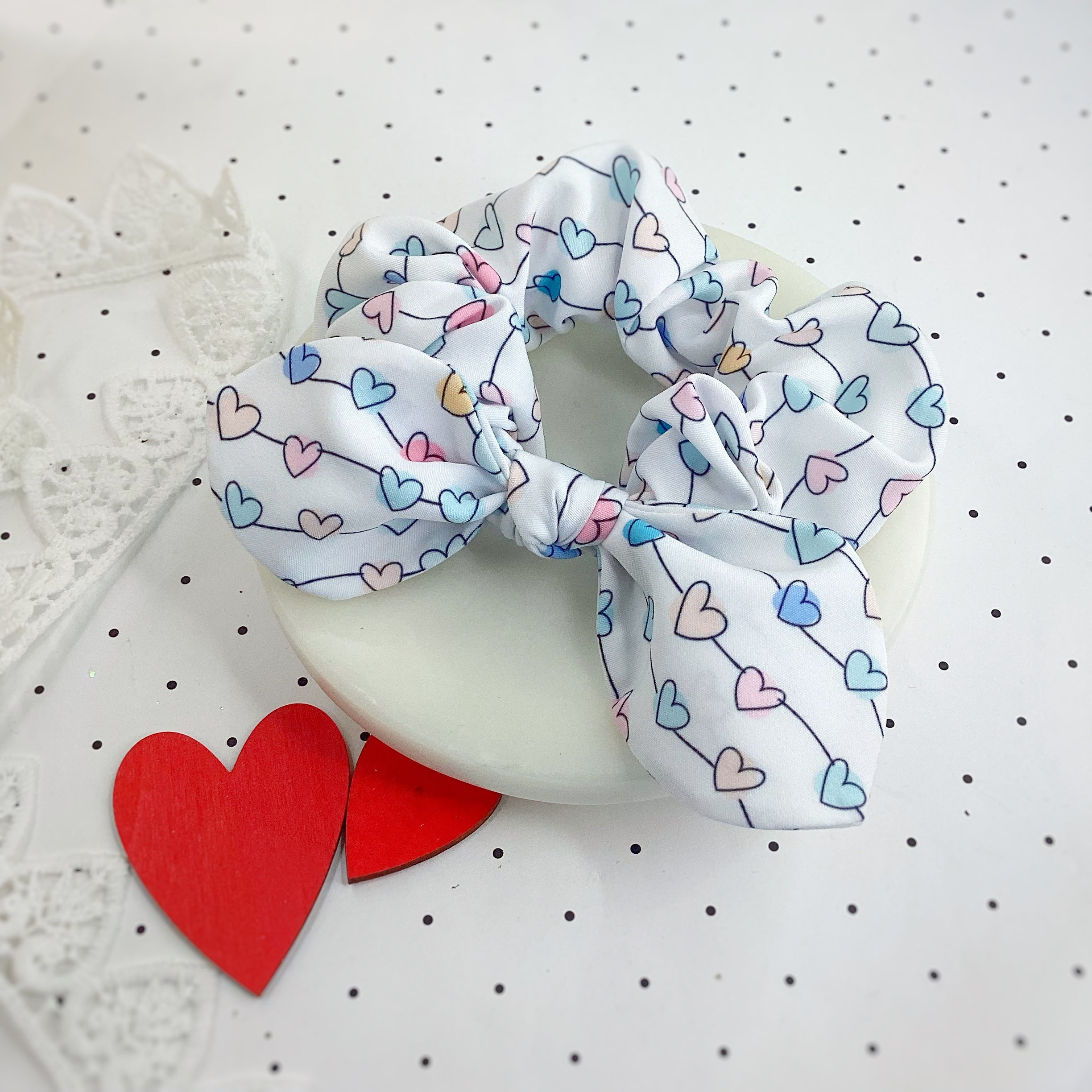String of Hearts Bow Strip and Scrunchie Collection