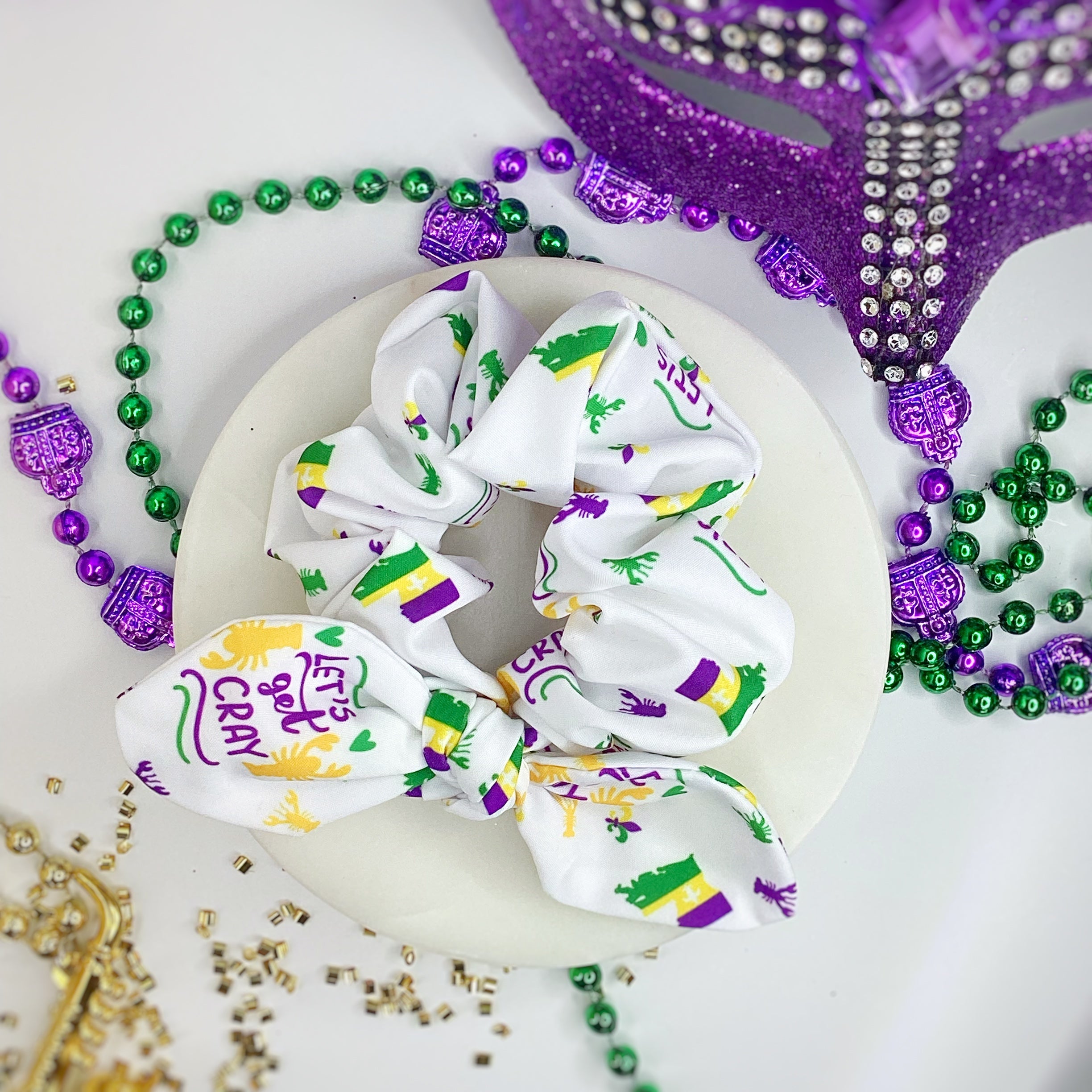 Let’s Get Cray Mardi Gras Bow Strip, Headband and Scrunchie Collection
