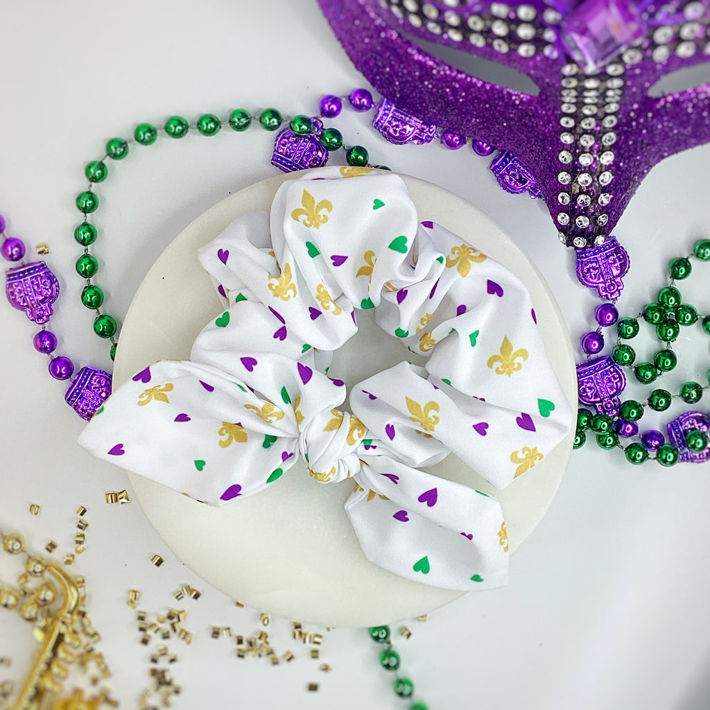 I Love Mardi Gras Bow Strip, Headband and Scrunchie Collection