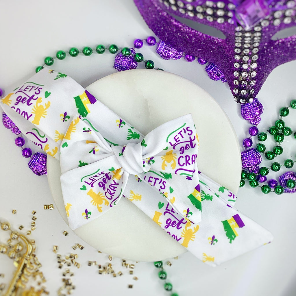 Let’s Get Cray Mardi Gras Bow Strip, Headband and Scrunchie Collection