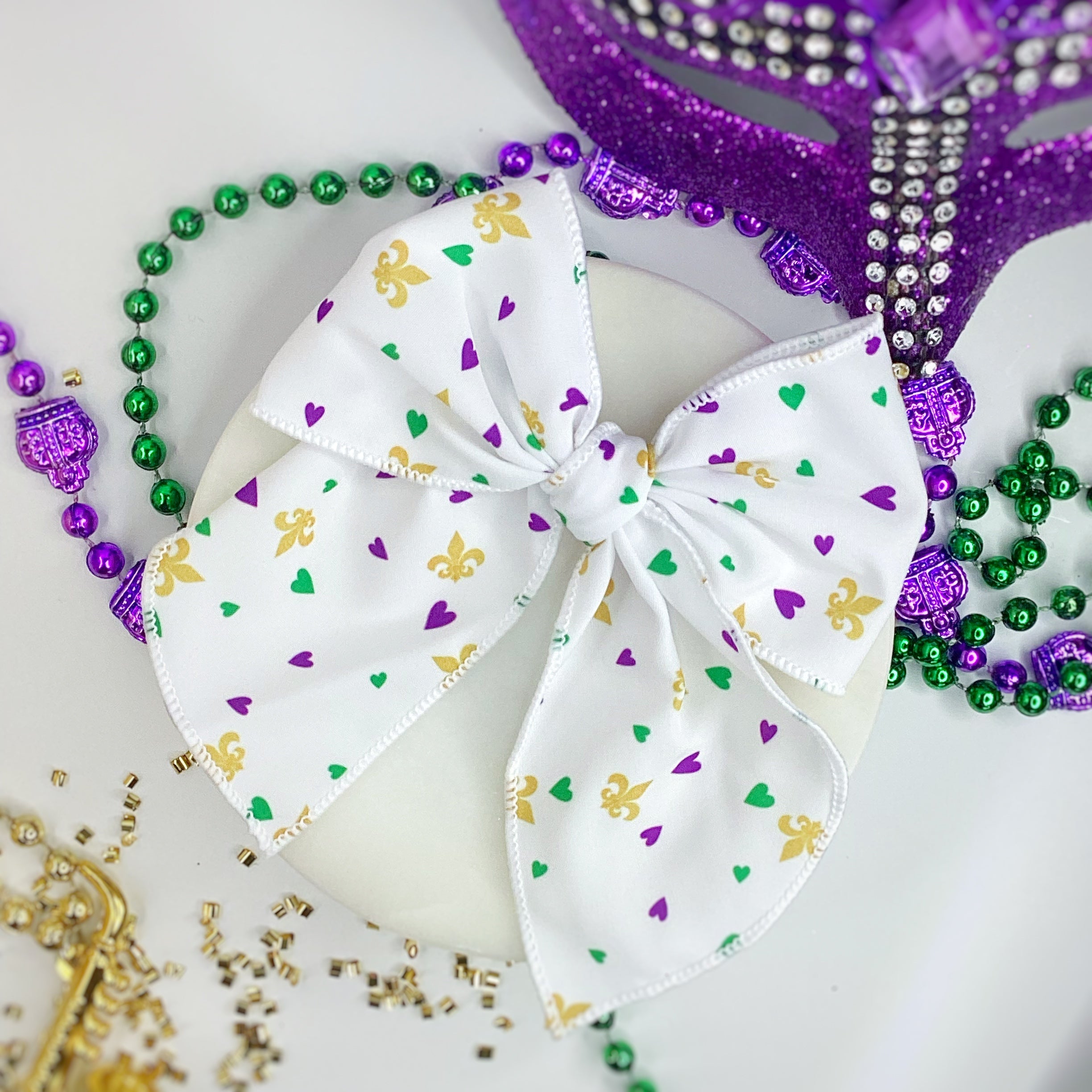 I Love Mardi Gras Bow Strip, Headband and Scrunchie Collection