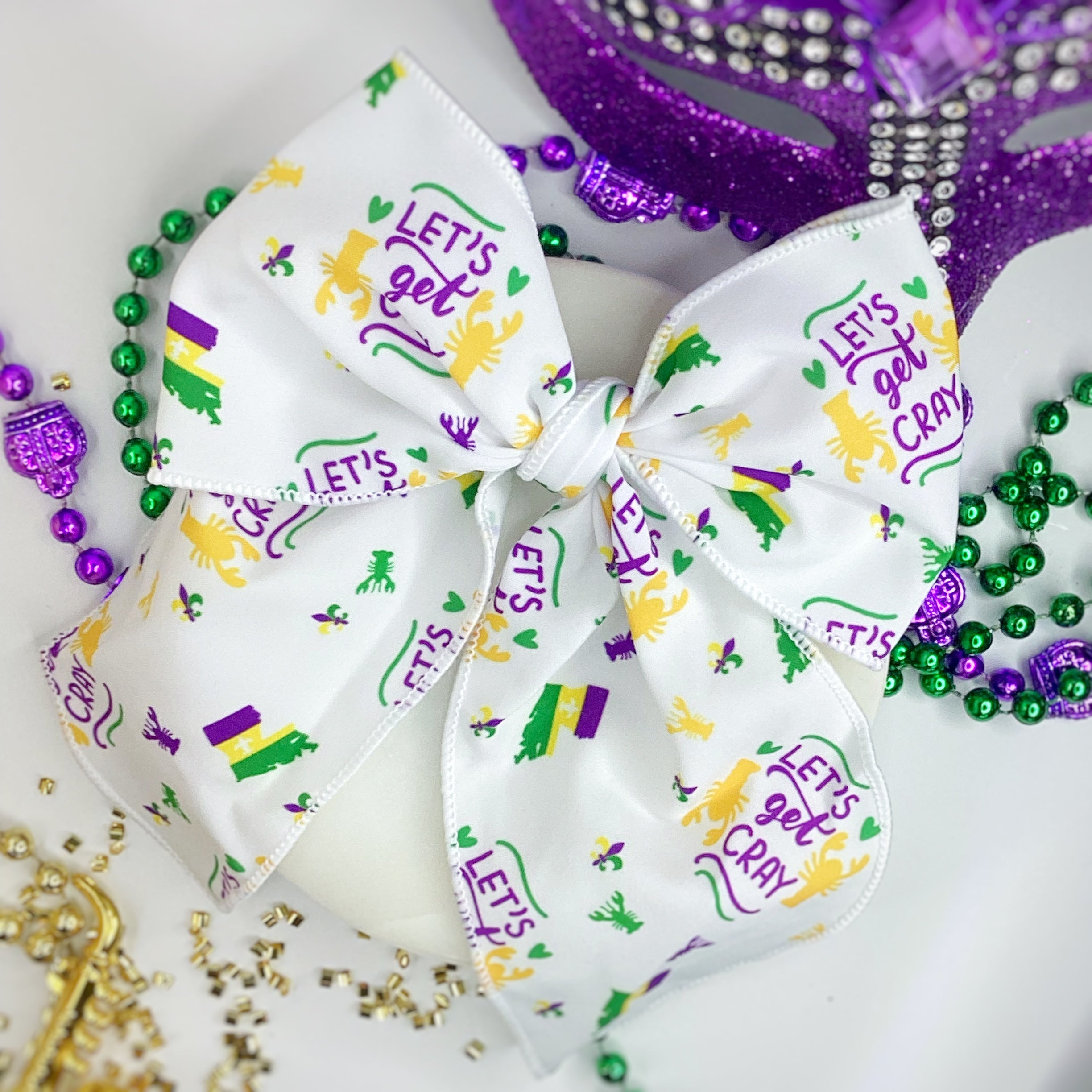 Let’s Get Cray Mardi Gras Bow Strip, Headband and Scrunchie Collection