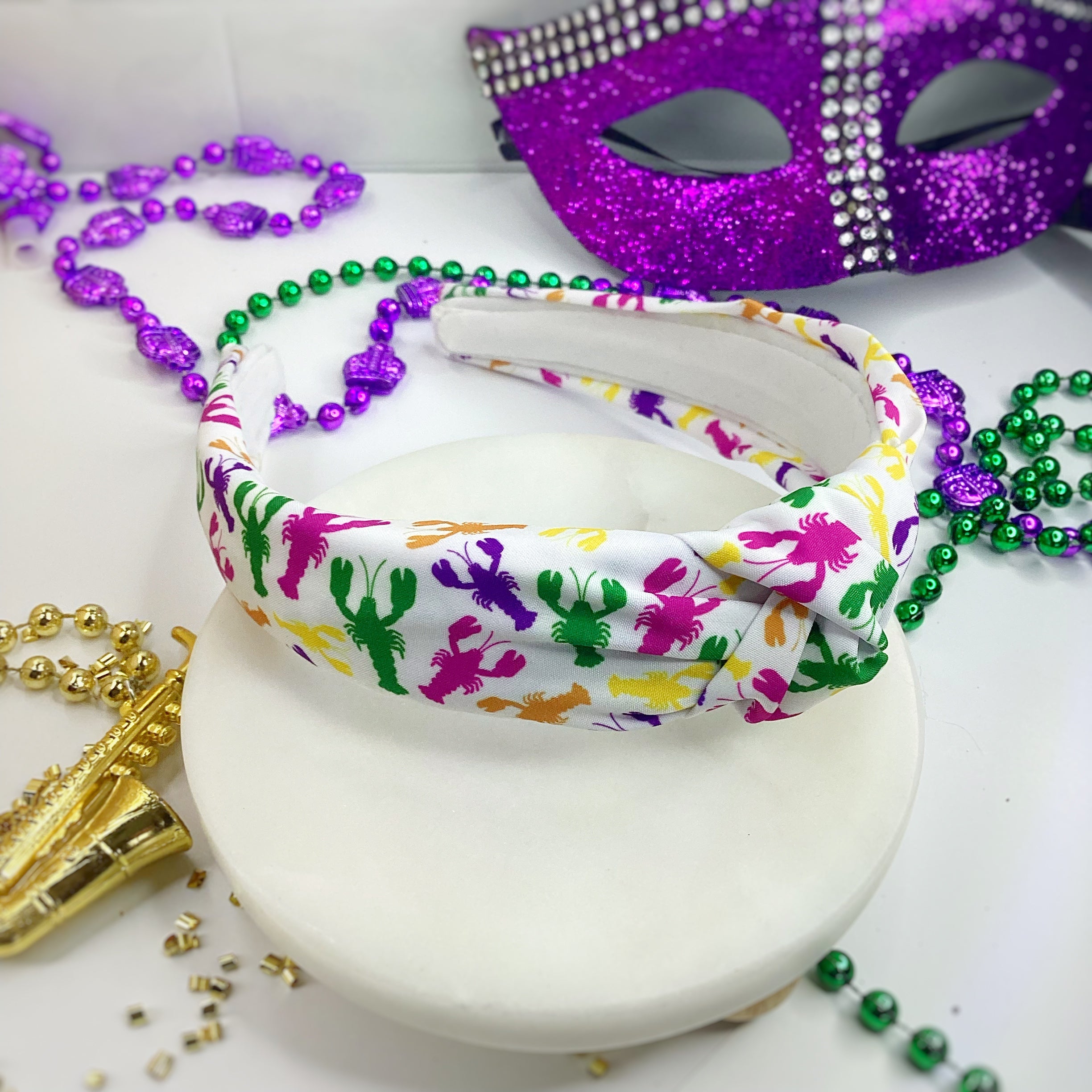 Crawfish Mardi Gras Bow Strip, Headband and Scrunchie Collection