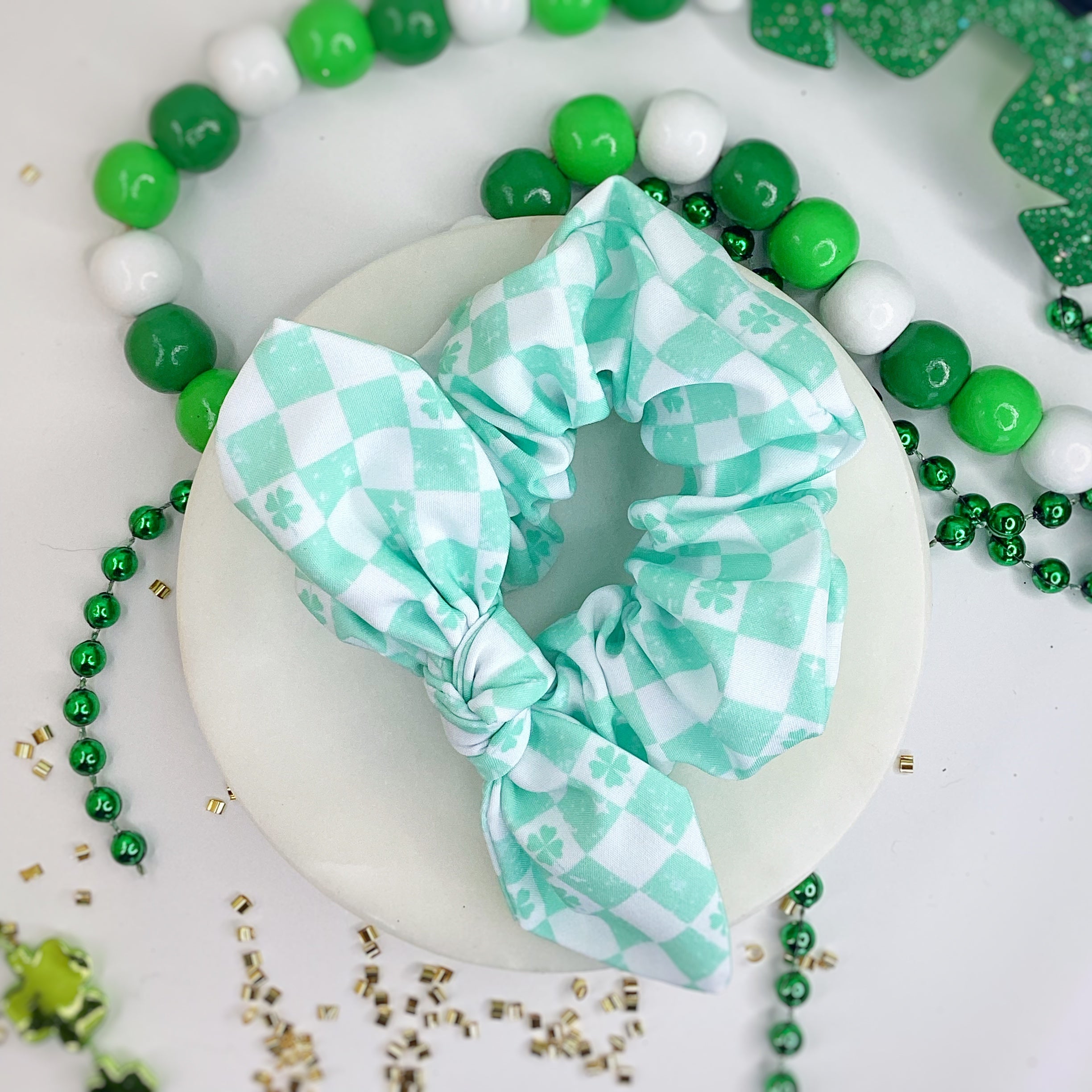 Checkered Shamrocks Bow Strip and Scrunchie Collection