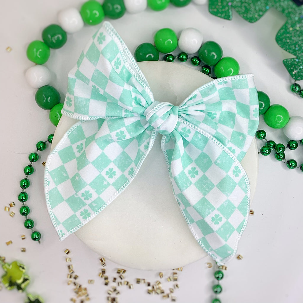 Checkered Shamrocks Bow Strip and Scrunchie Collection