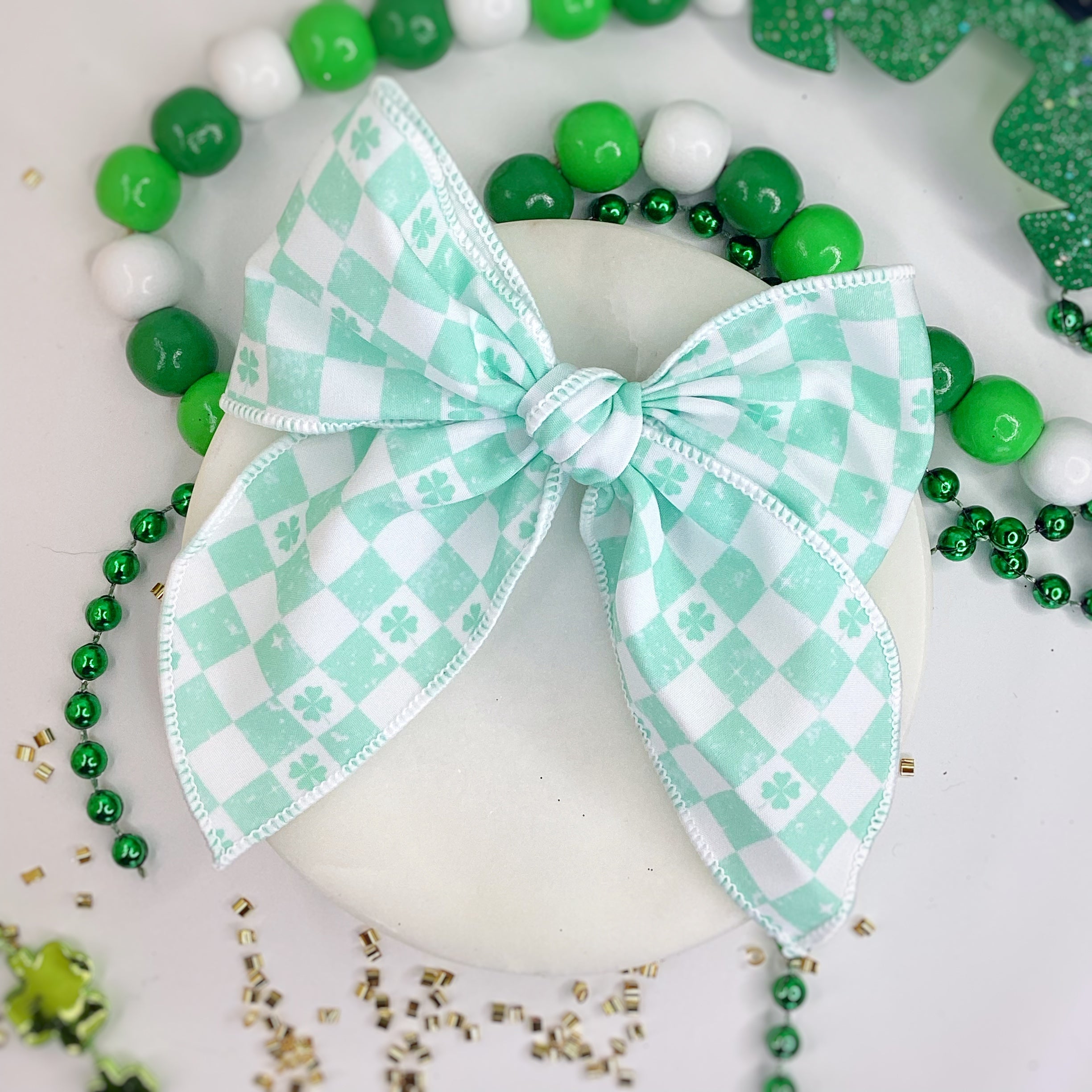 Checkered Shamrocks Bow Strip and Scrunchie Collection
