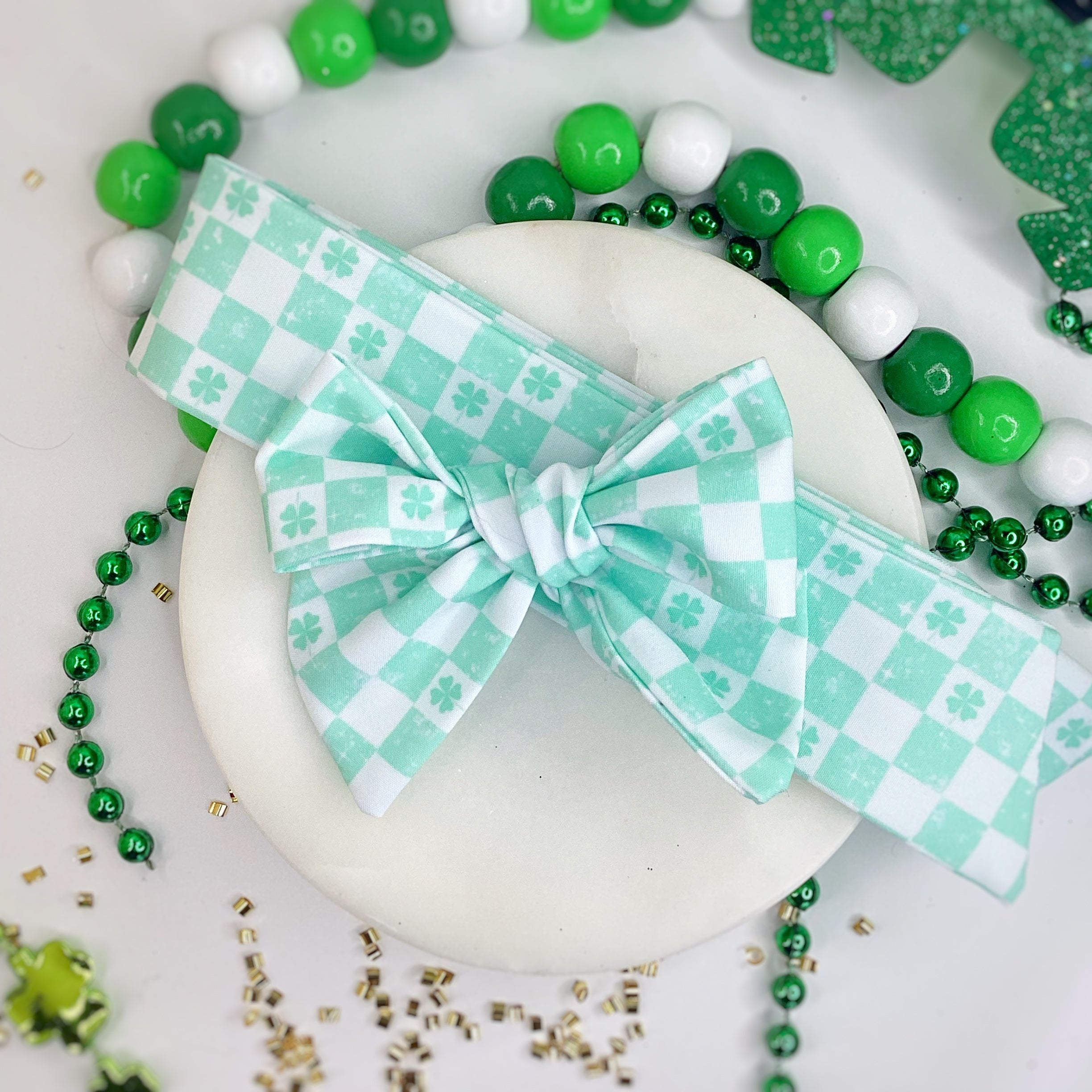 Checkered Shamrocks Bow Strip and Scrunchie Collection
