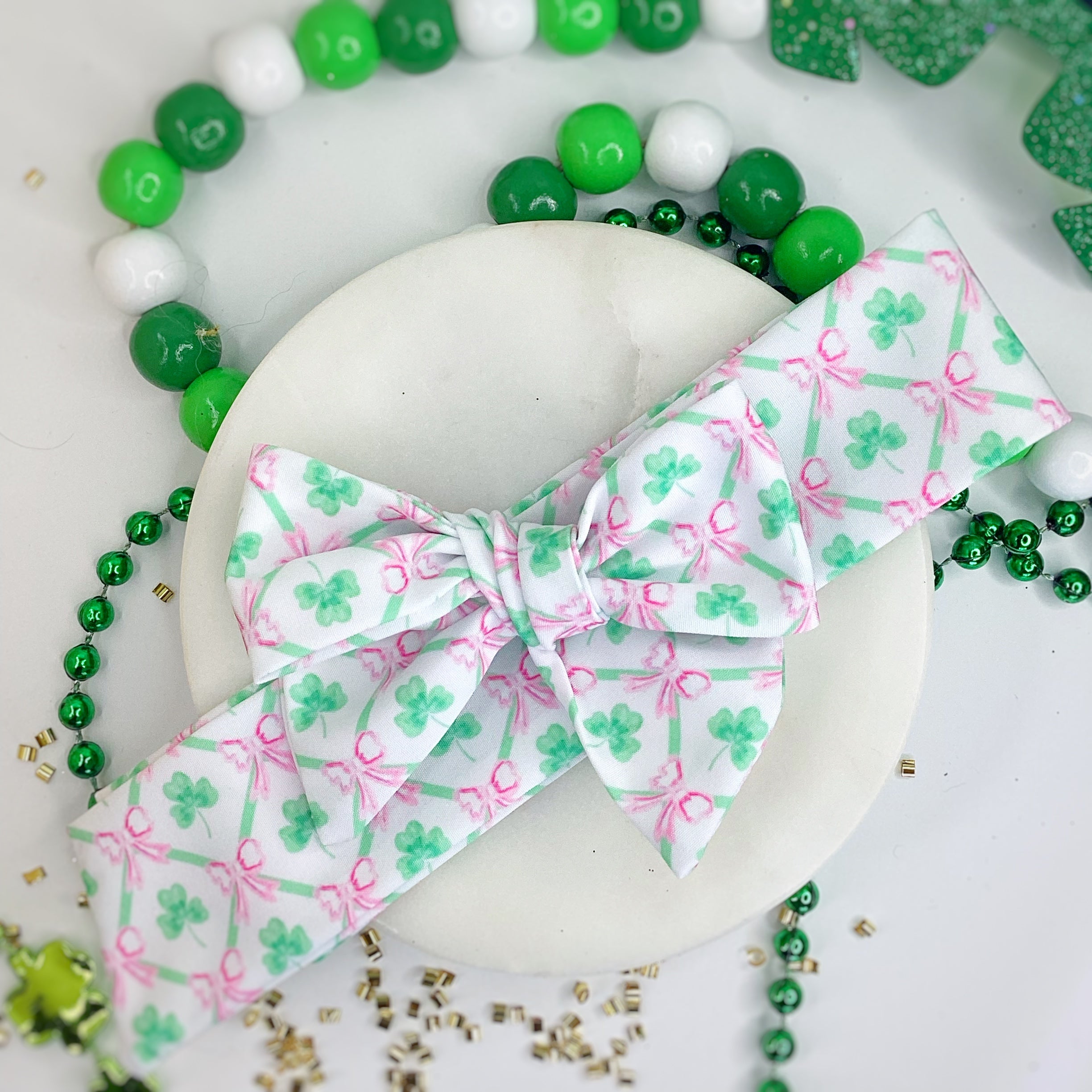 Coquette Shamrocks Bow Strip, Headband and Scrunchie Collection