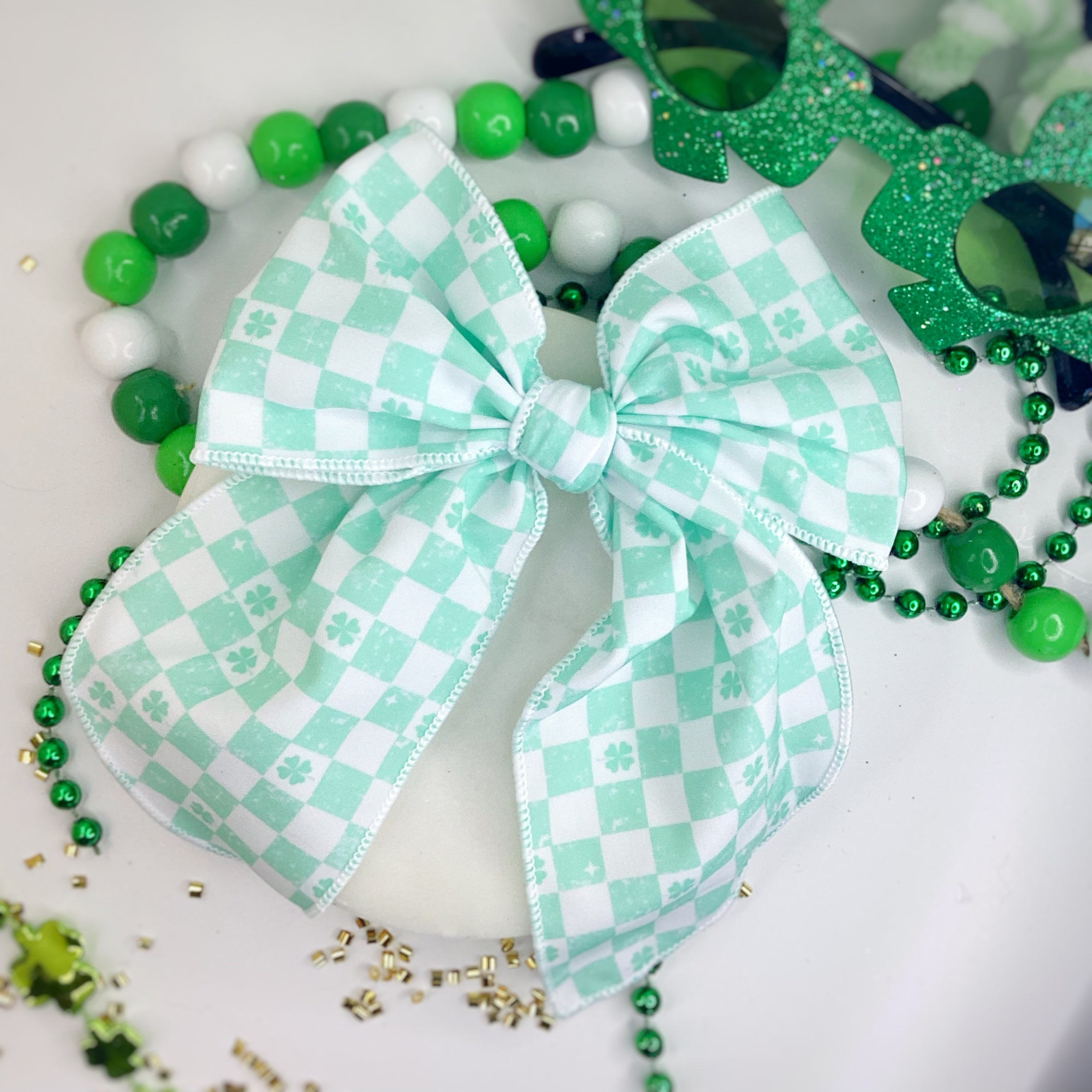 Checkered Shamrocks Bow Strip and Scrunchie Collection