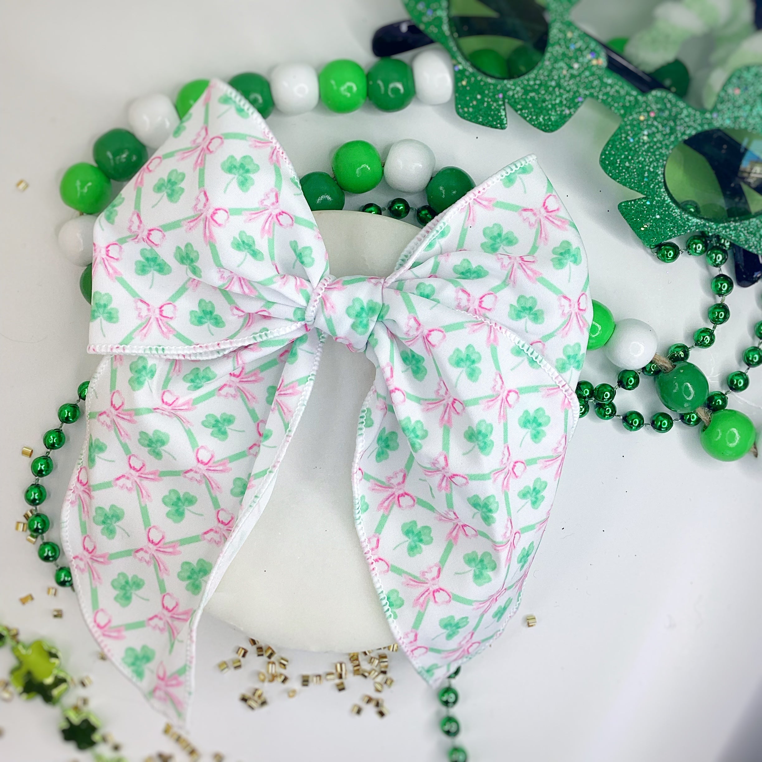 Coquette Shamrocks Bow Strip, Headband and Scrunchie Collection