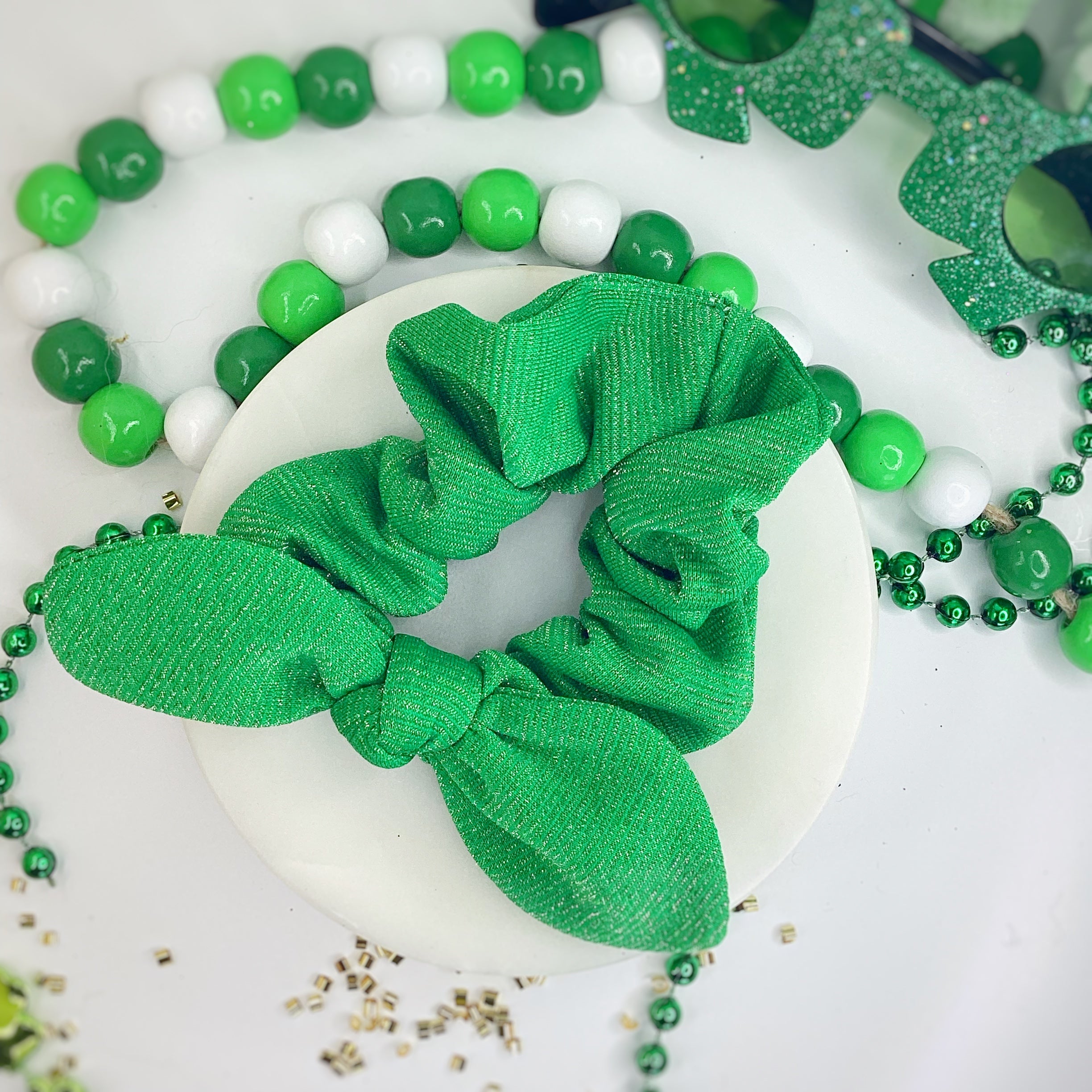 Kelly Green Shimmer Bow Strip, Headband and Scrunchie Collection