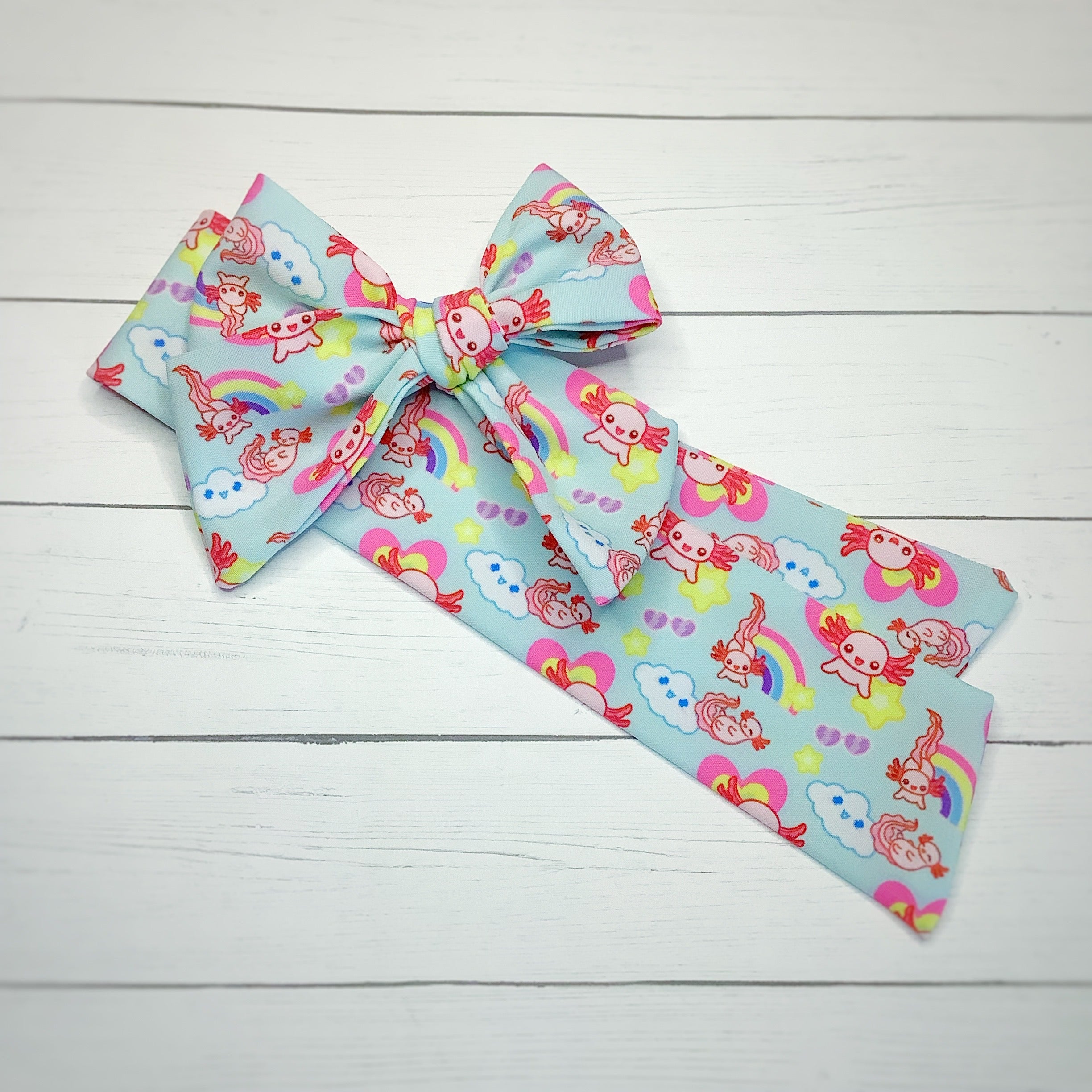 Adorable Axolotl Bow Strip and Scrunchie Collection