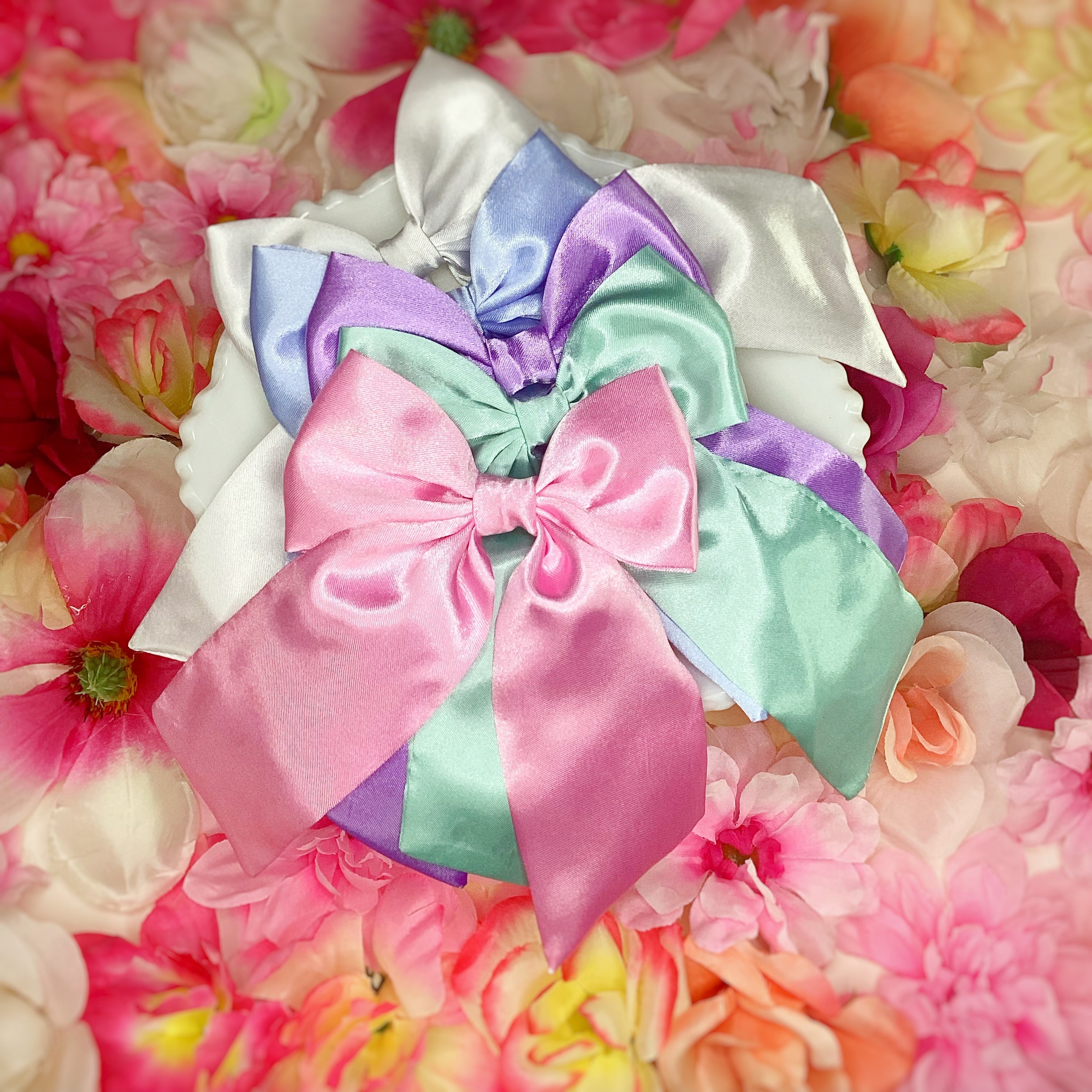 Solid Satin Floral Coquette Bow and Bow Scrunchie Collection