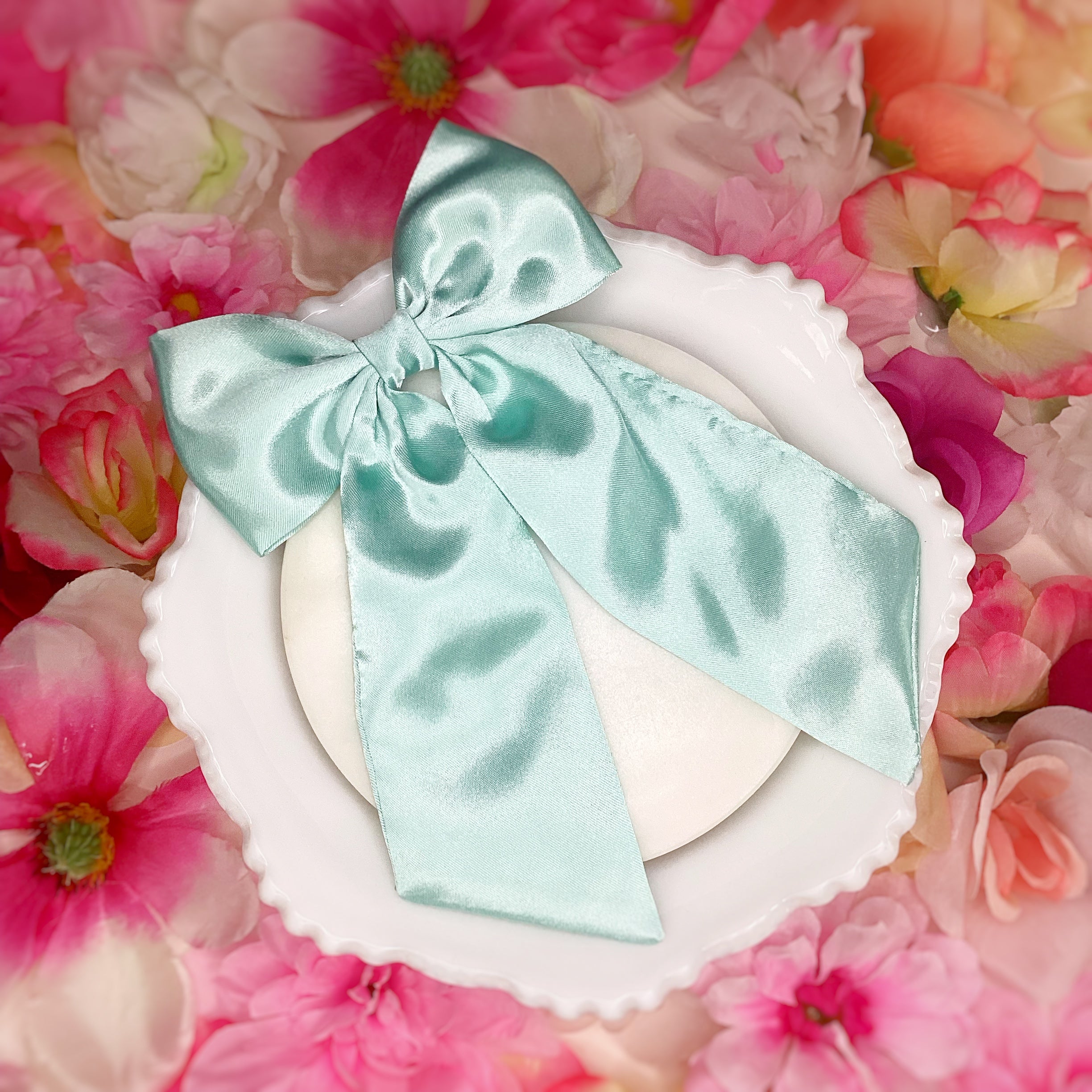 Solid Satin Floral Coquette Bow and Bow Scrunchie Collection