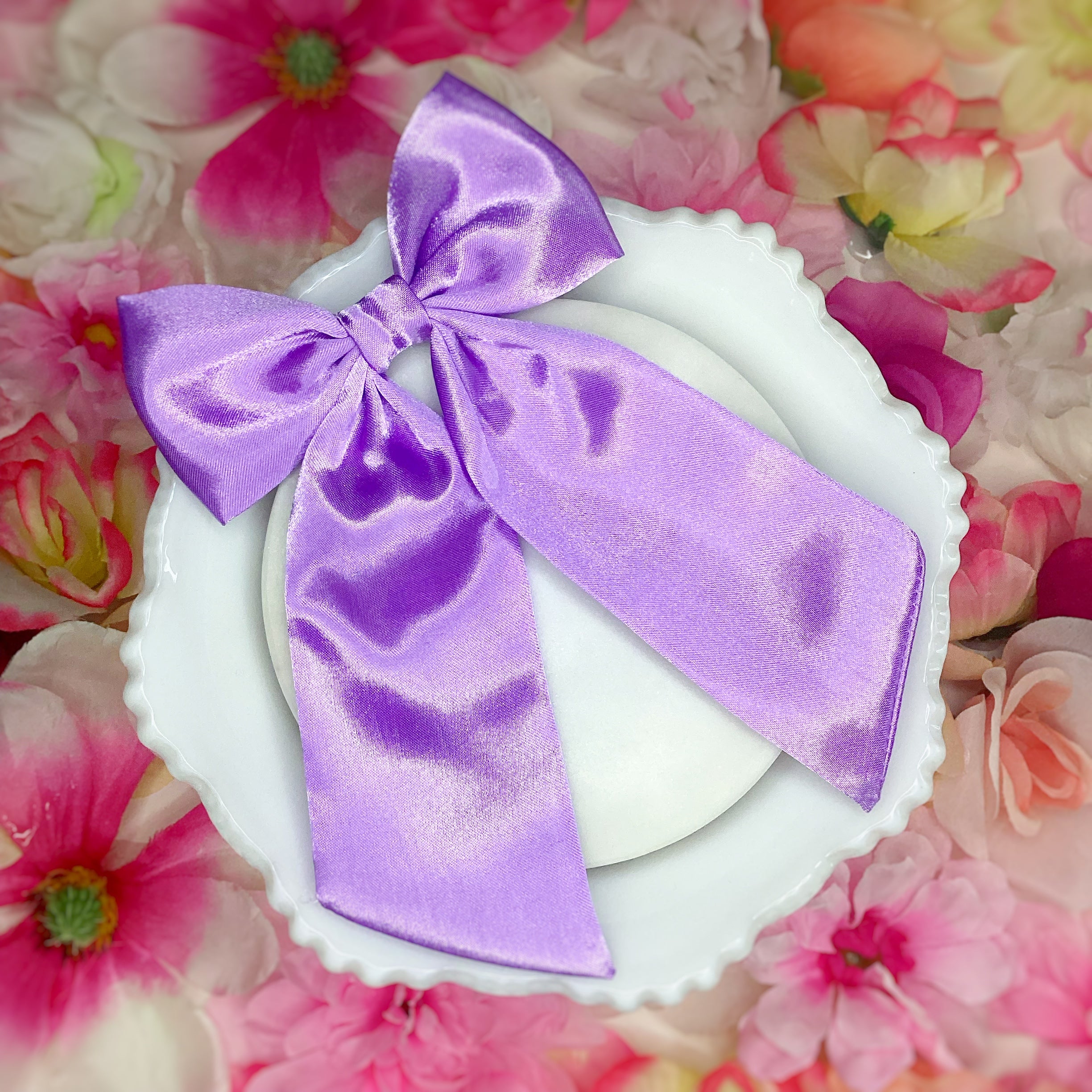 Solid Satin Floral Coquette Bow and Bow Scrunchie Collection