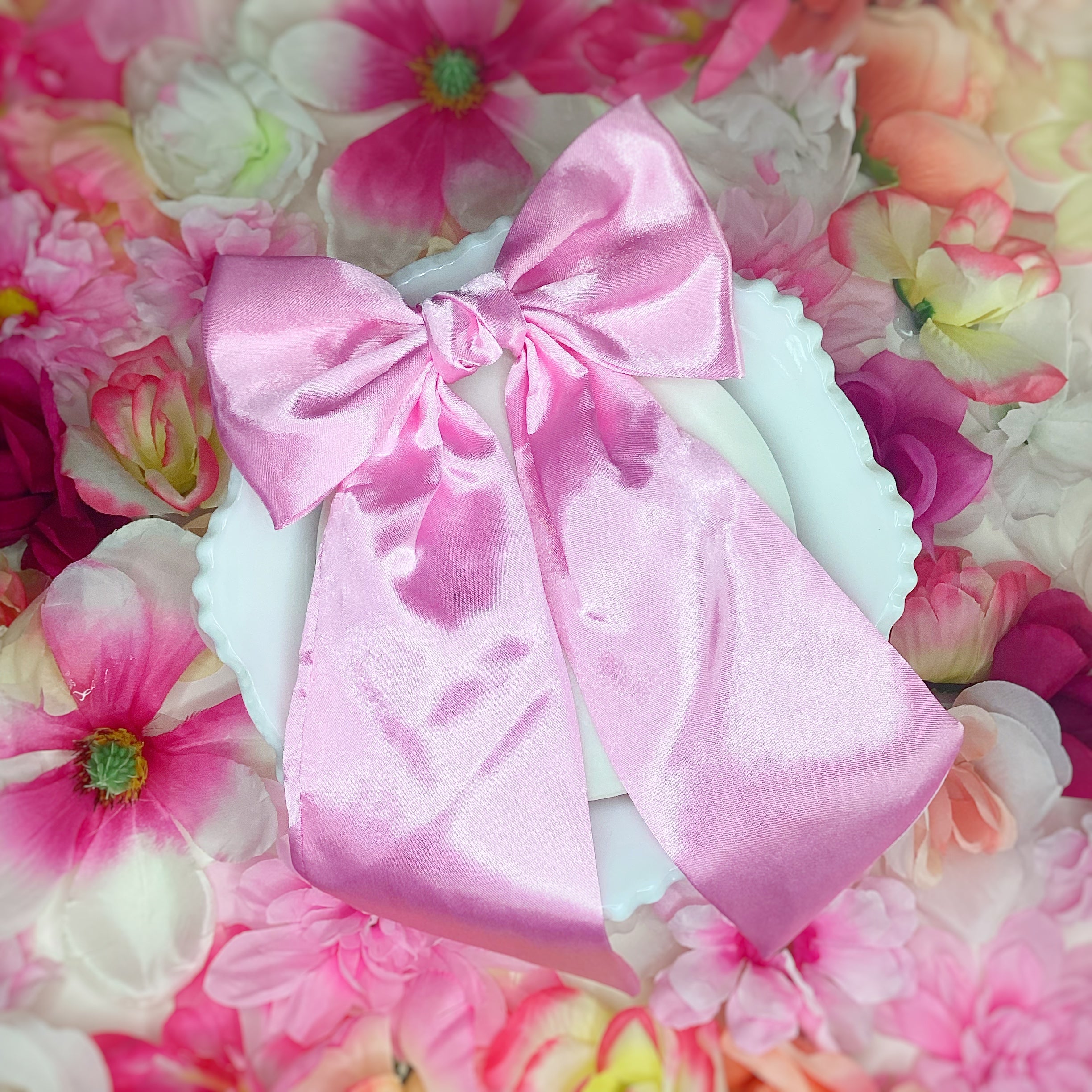 Solid Satin Floral Coquette Bow and Bow Scrunchie Collection