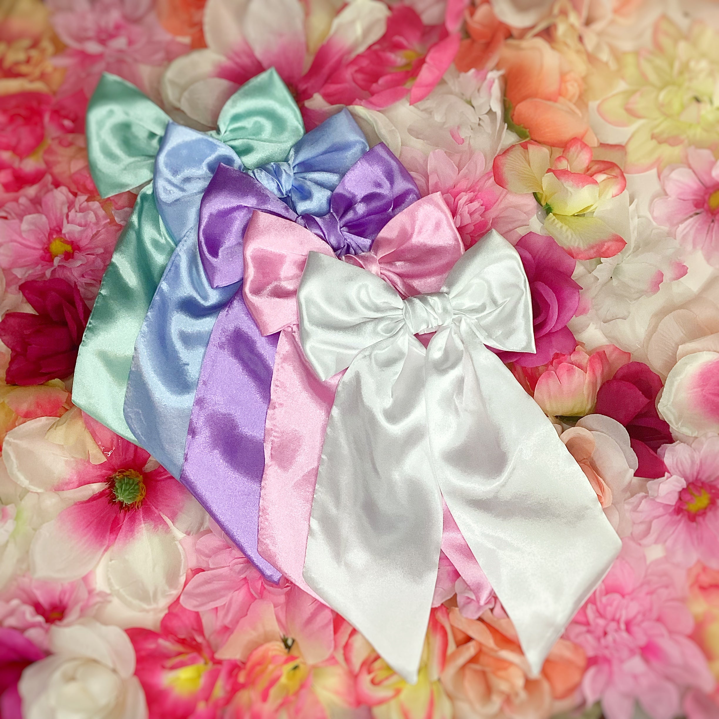 Solid Satin Floral Coquette Bow and Bow Scrunchie Collection
