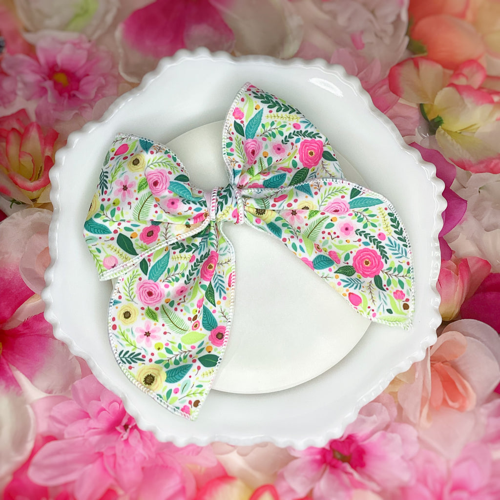 Cheery Floral Garden Bow Strip and Scrunchie Collection